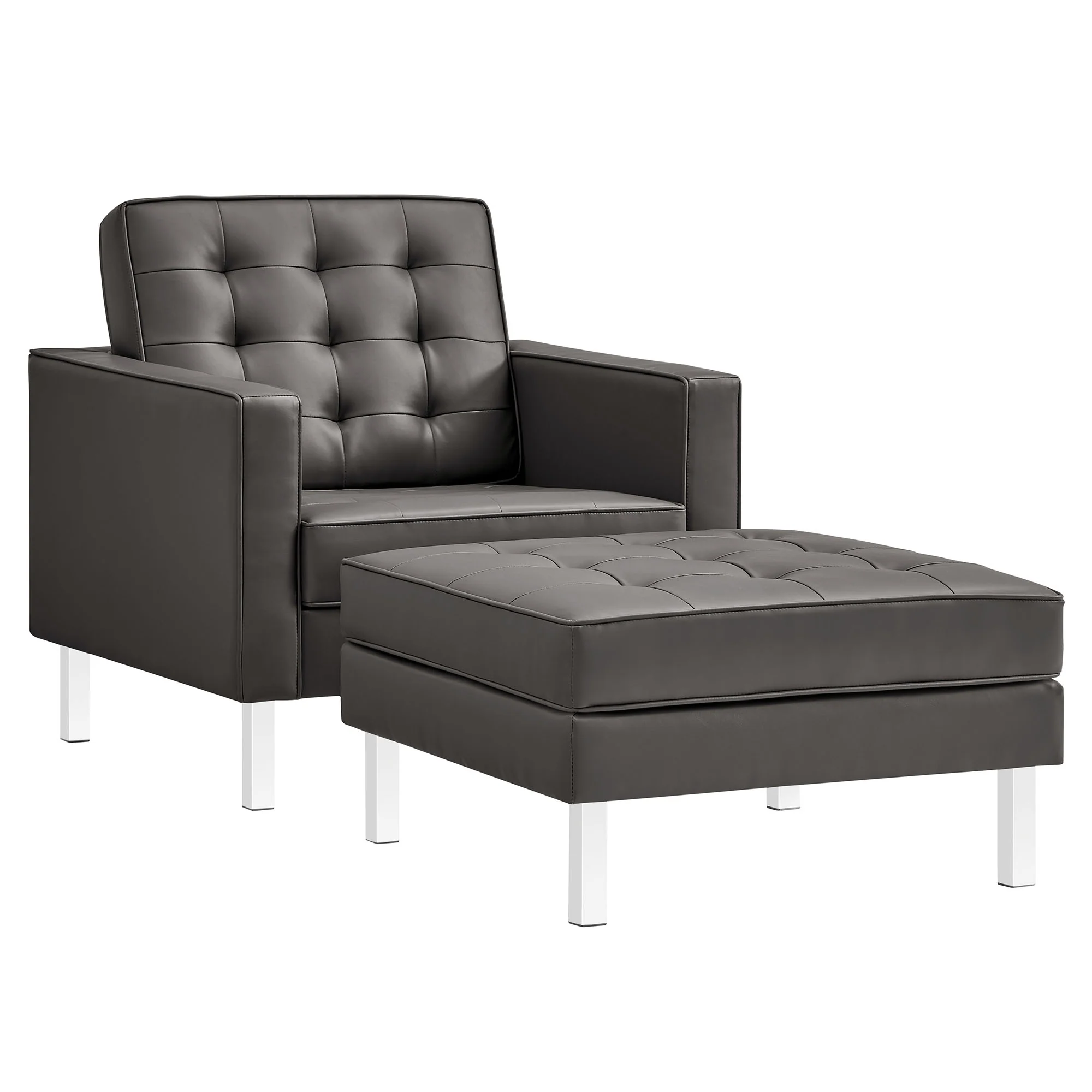 Loft Tufted Vegan Leather Armchair and Ottoman Set by Modway - Image 2