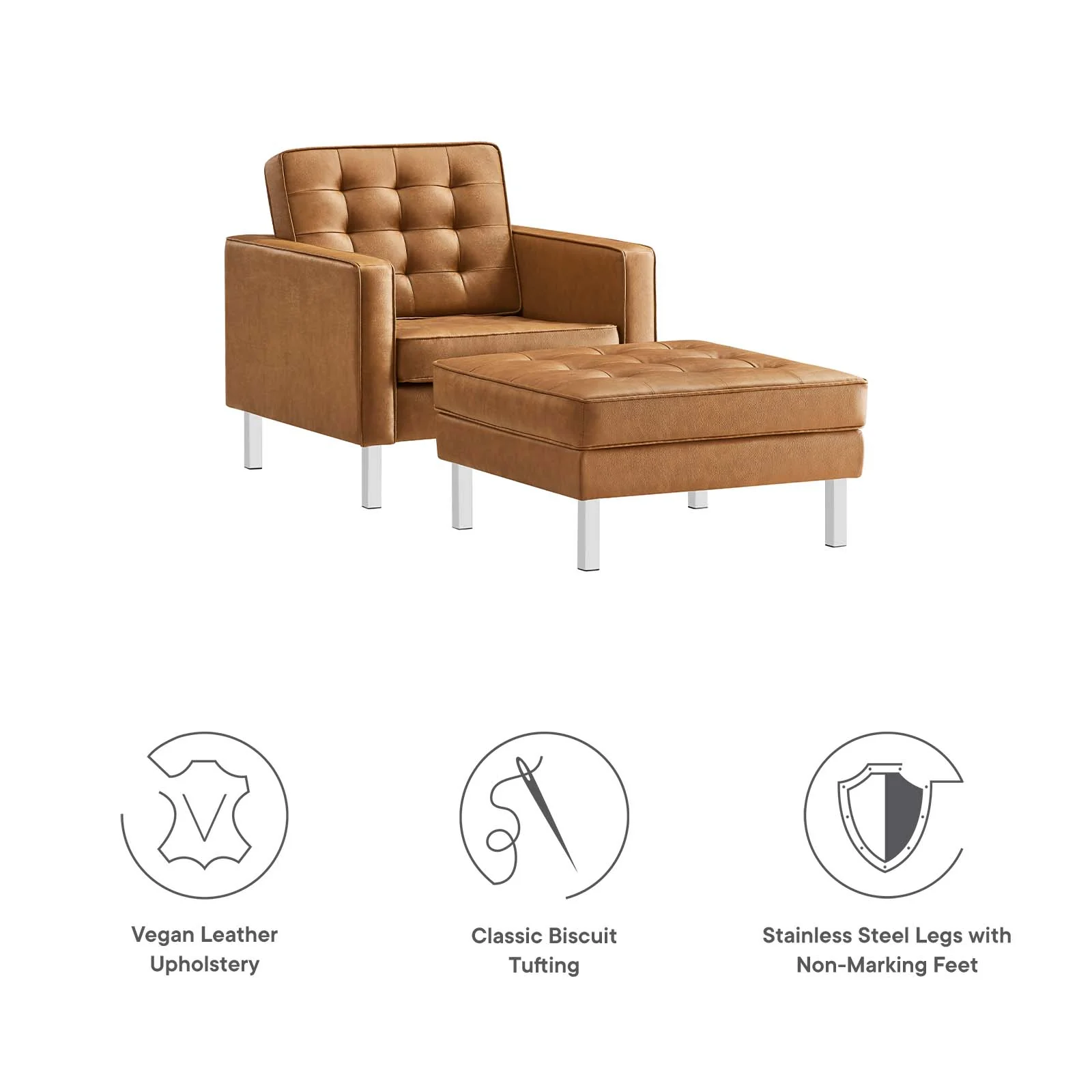 Loft Tufted Vegan Leather Armchair and Ottoman Set By Modway - EEI-6409 - Image 12