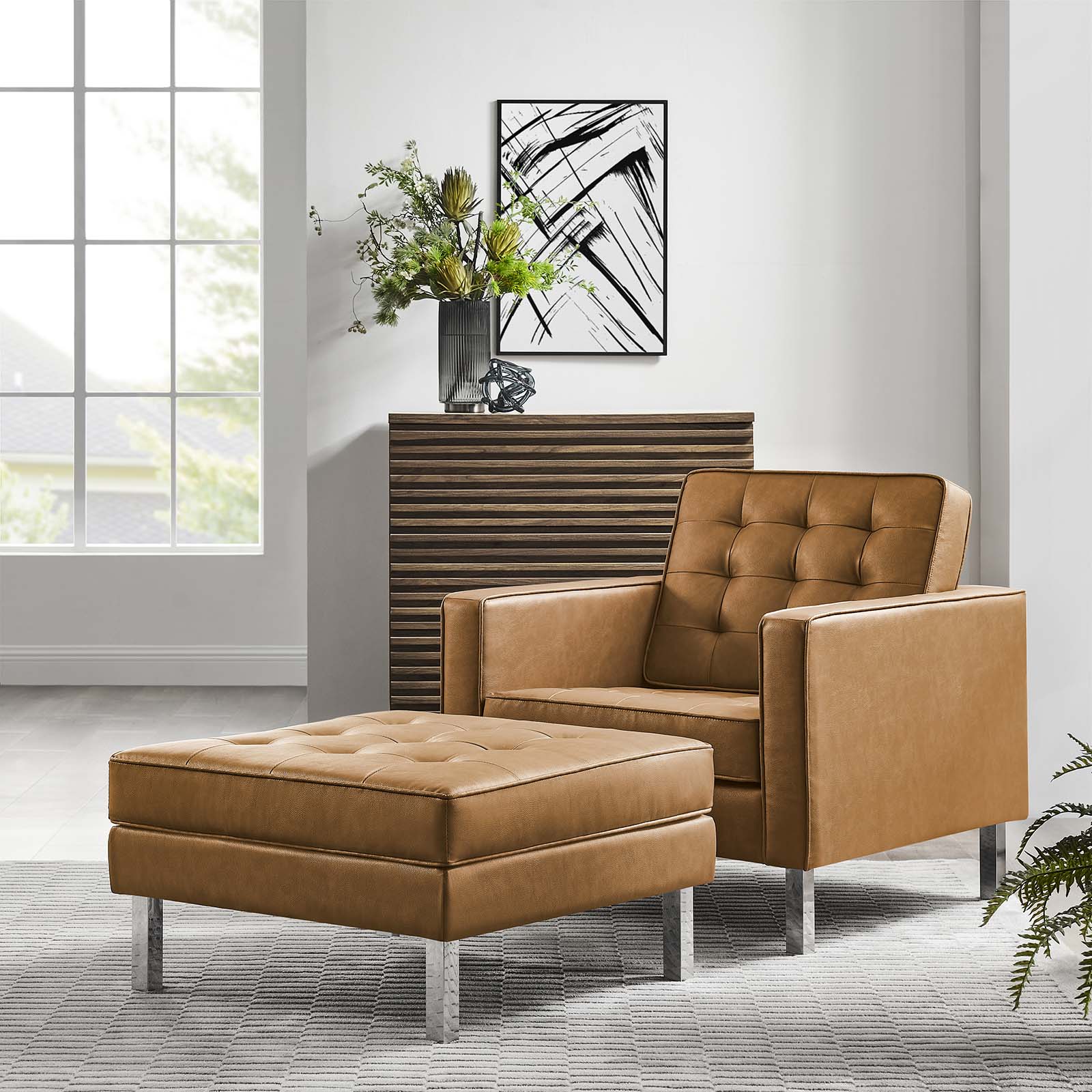 Loft Tufted Vegan Leather Armchair and Ottoman Set By Modway - EEI-6409 - Image 13