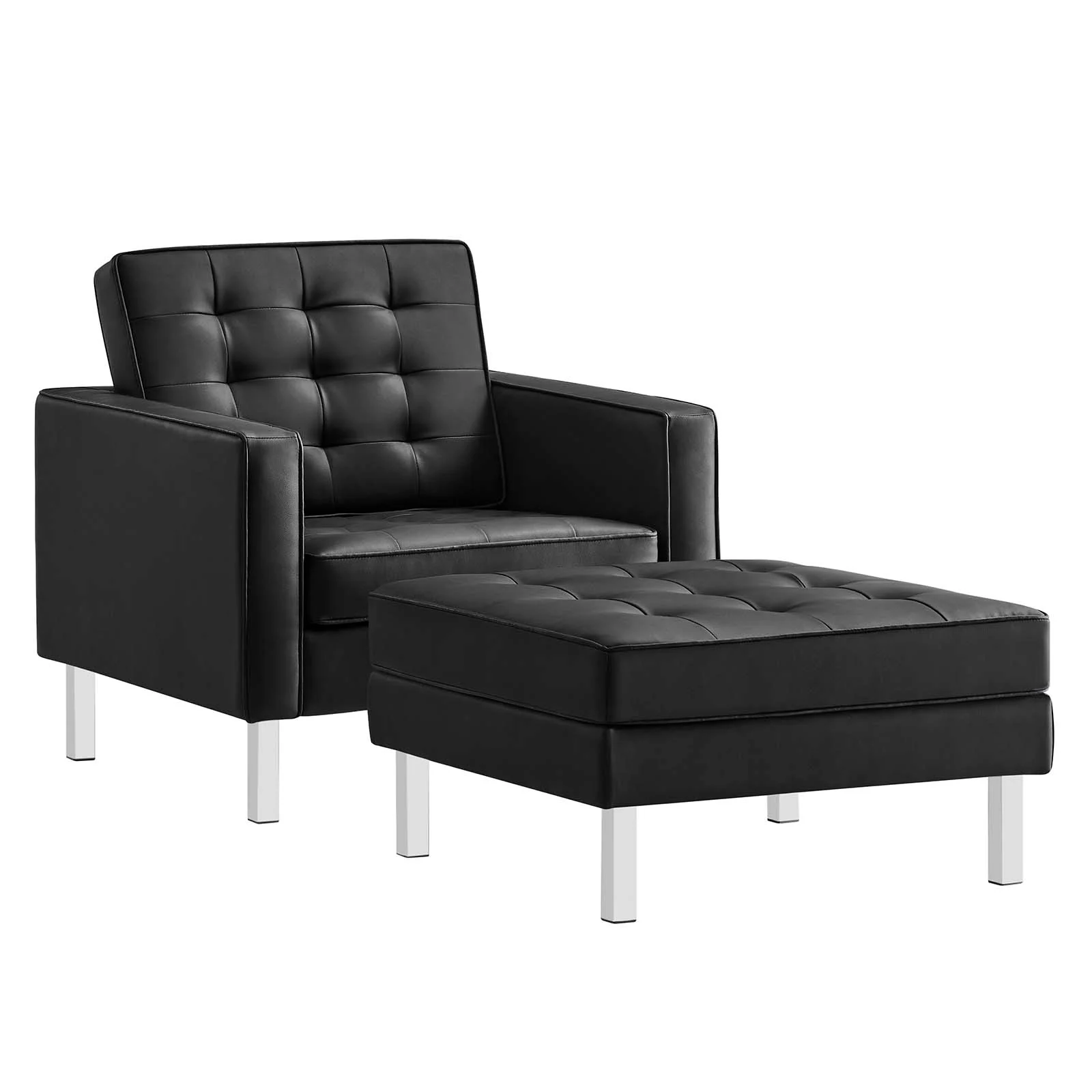 Loft Tufted Vegan Leather Armchair and Ottoman Set By Modway - EEI-6409 - Image 2