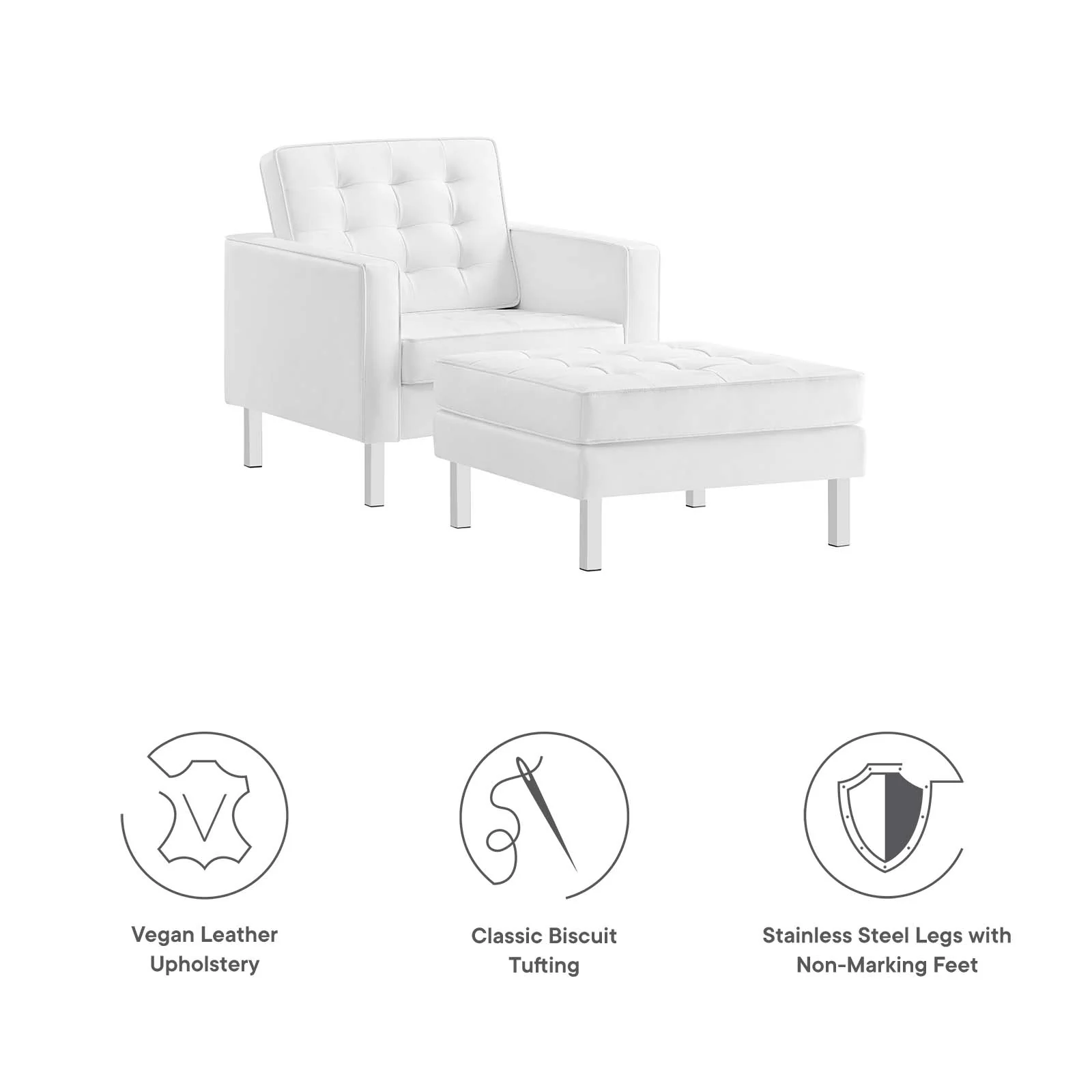 Loft Tufted Vegan Leather Armchair and Ottoman Set By Modway - EEI-6409 - Image 22