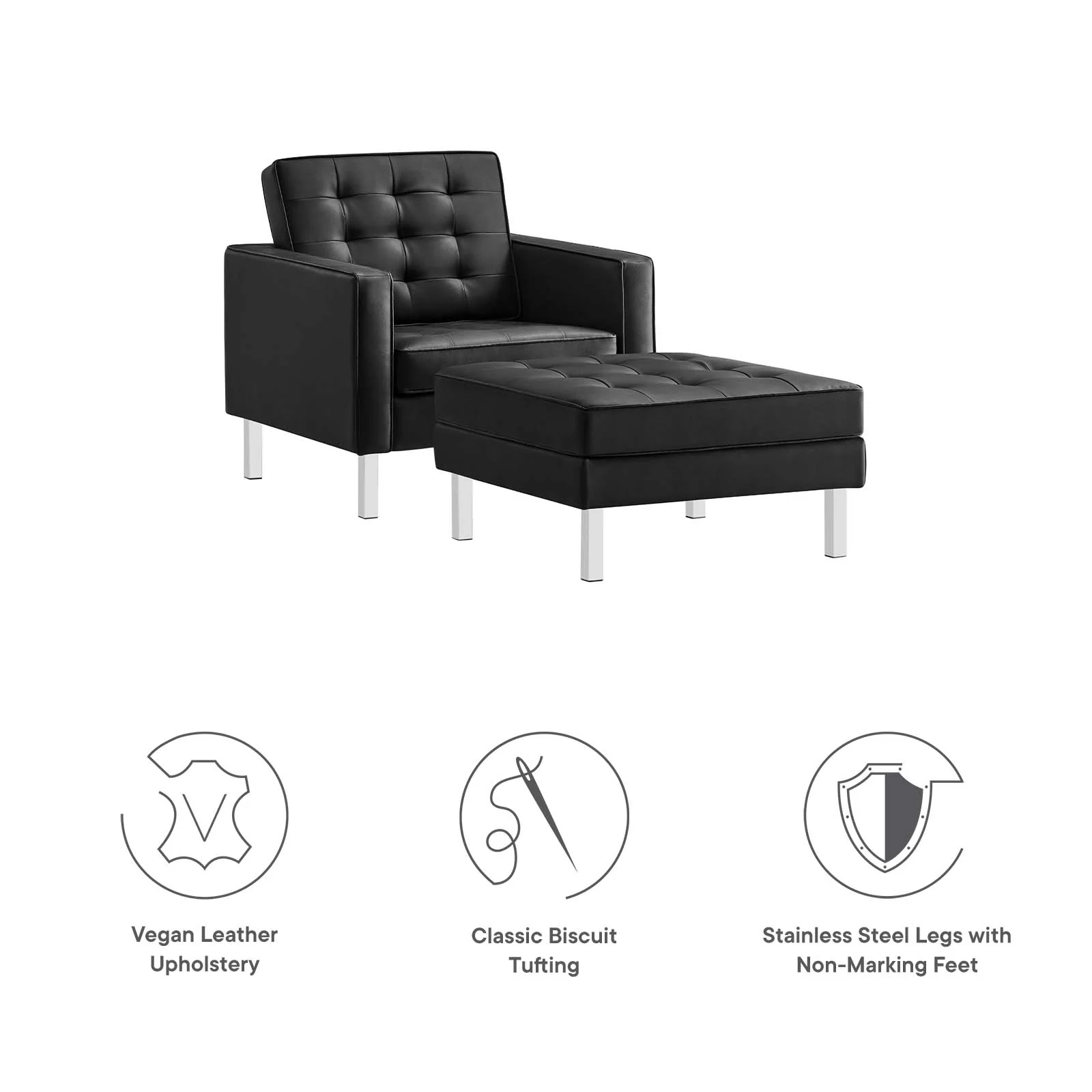 Loft Tufted Vegan Leather Armchair and Ottoman Set By Modway - EEI-6409 - Image 3