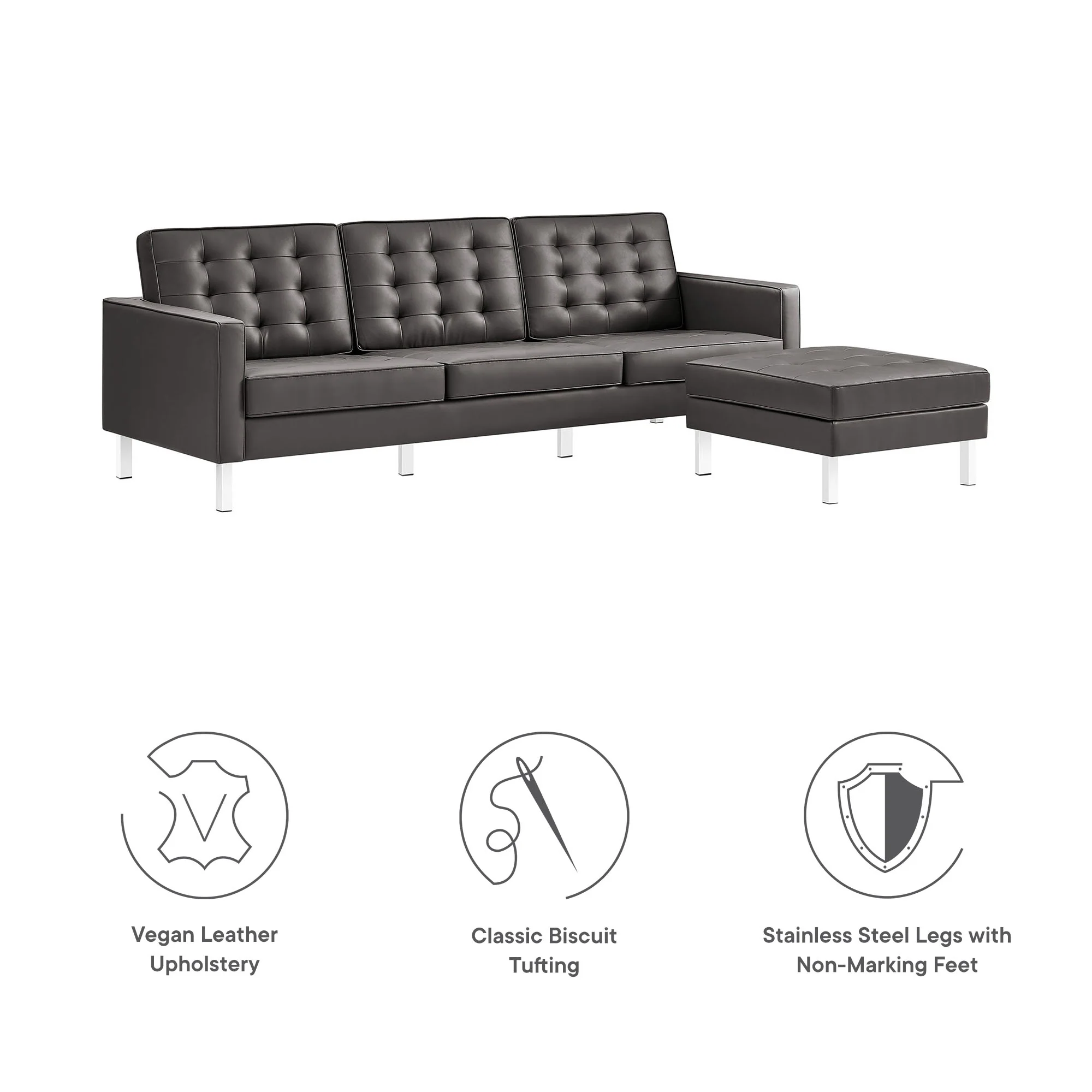 Loft Tufted Vegan Leather Sofa and Ottoman Set by Modway - Image 3