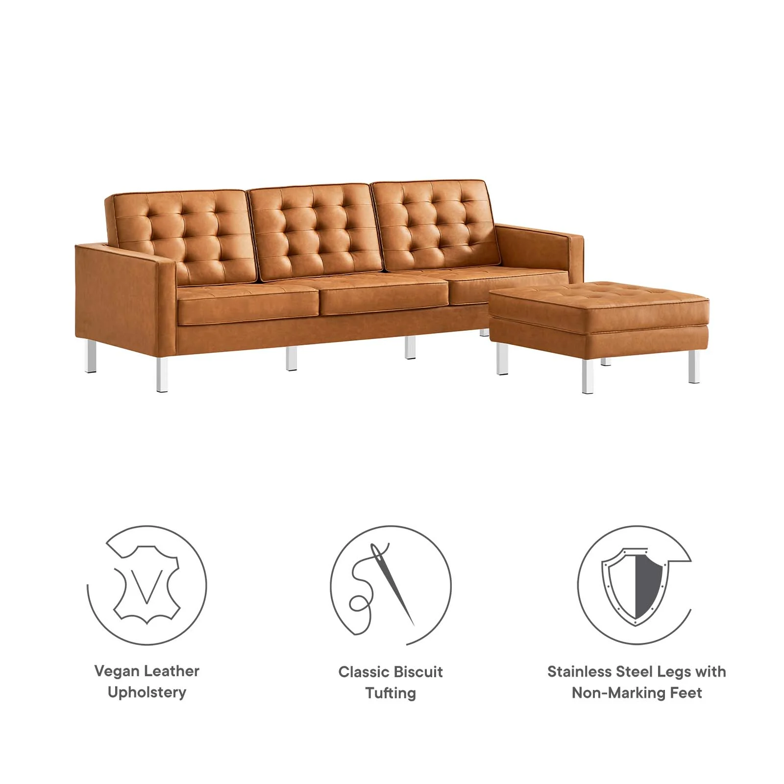 Loft Tufted Vegan Leather Sofa and Ottoman Set By Modway - EEI-6410 - Image 12