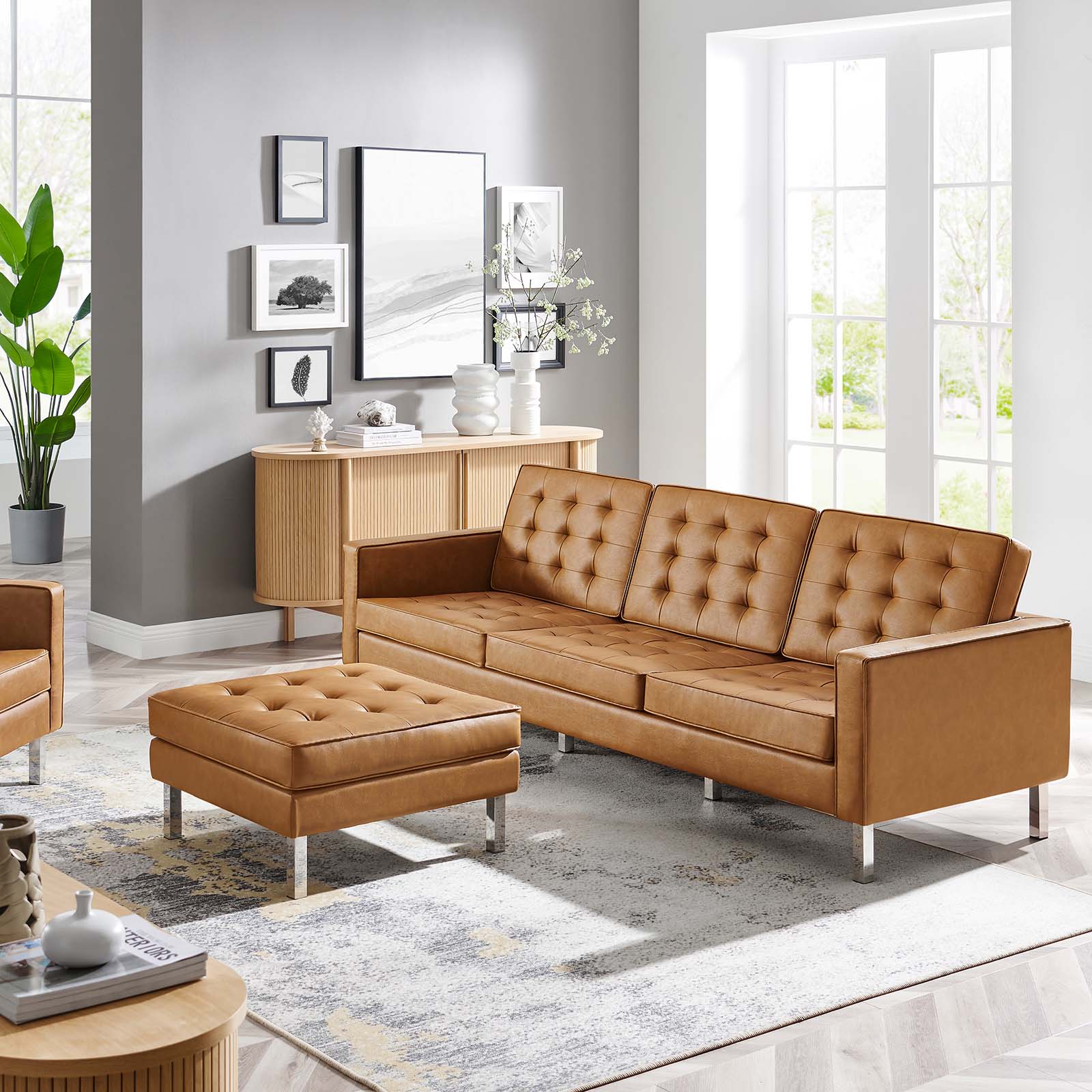 Loft Tufted Vegan Leather Sofa and Ottoman Set By Modway - EEI-6410 - Image 13