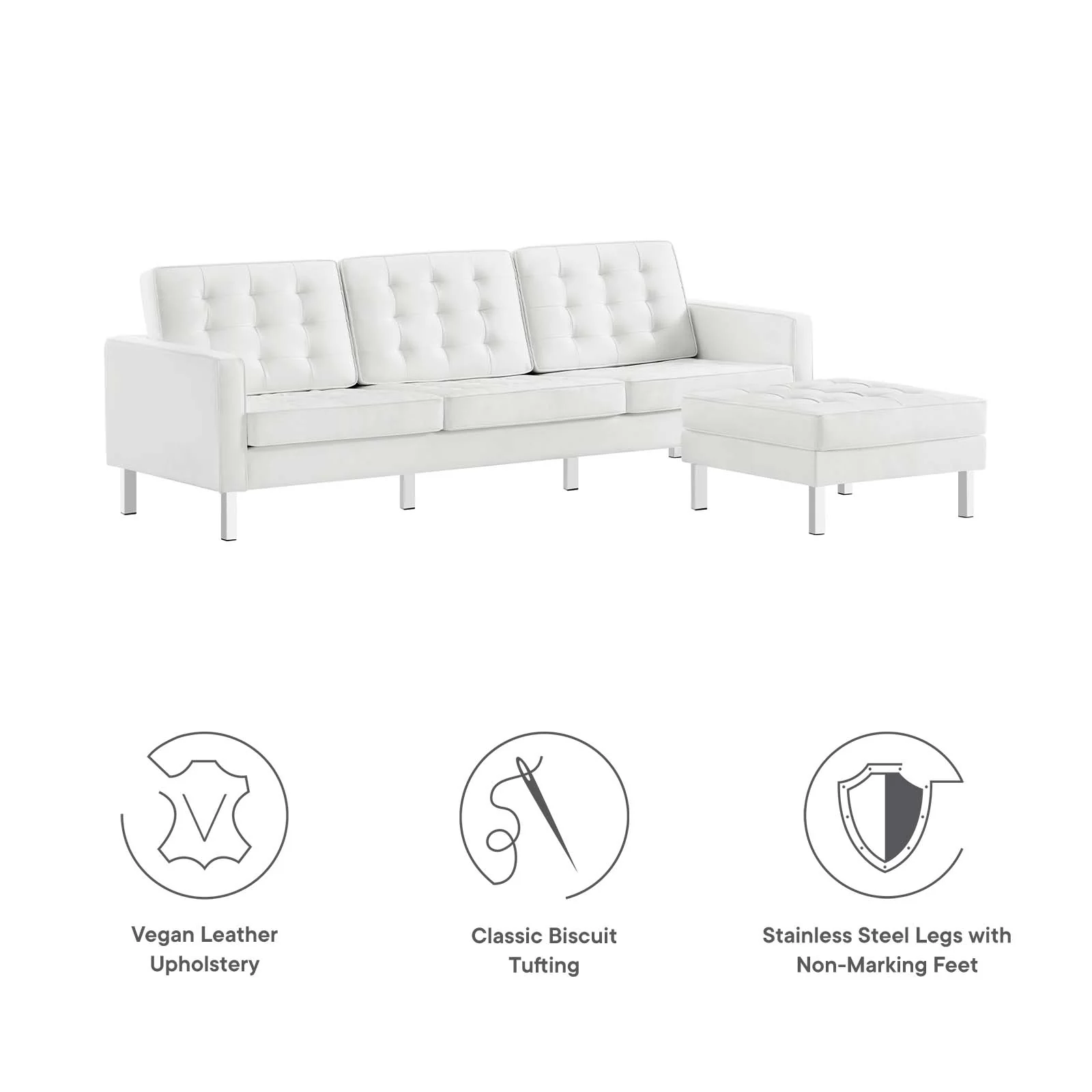 Loft Tufted Vegan Leather Sofa and Ottoman Set By Modway - EEI-6410 - Image 22