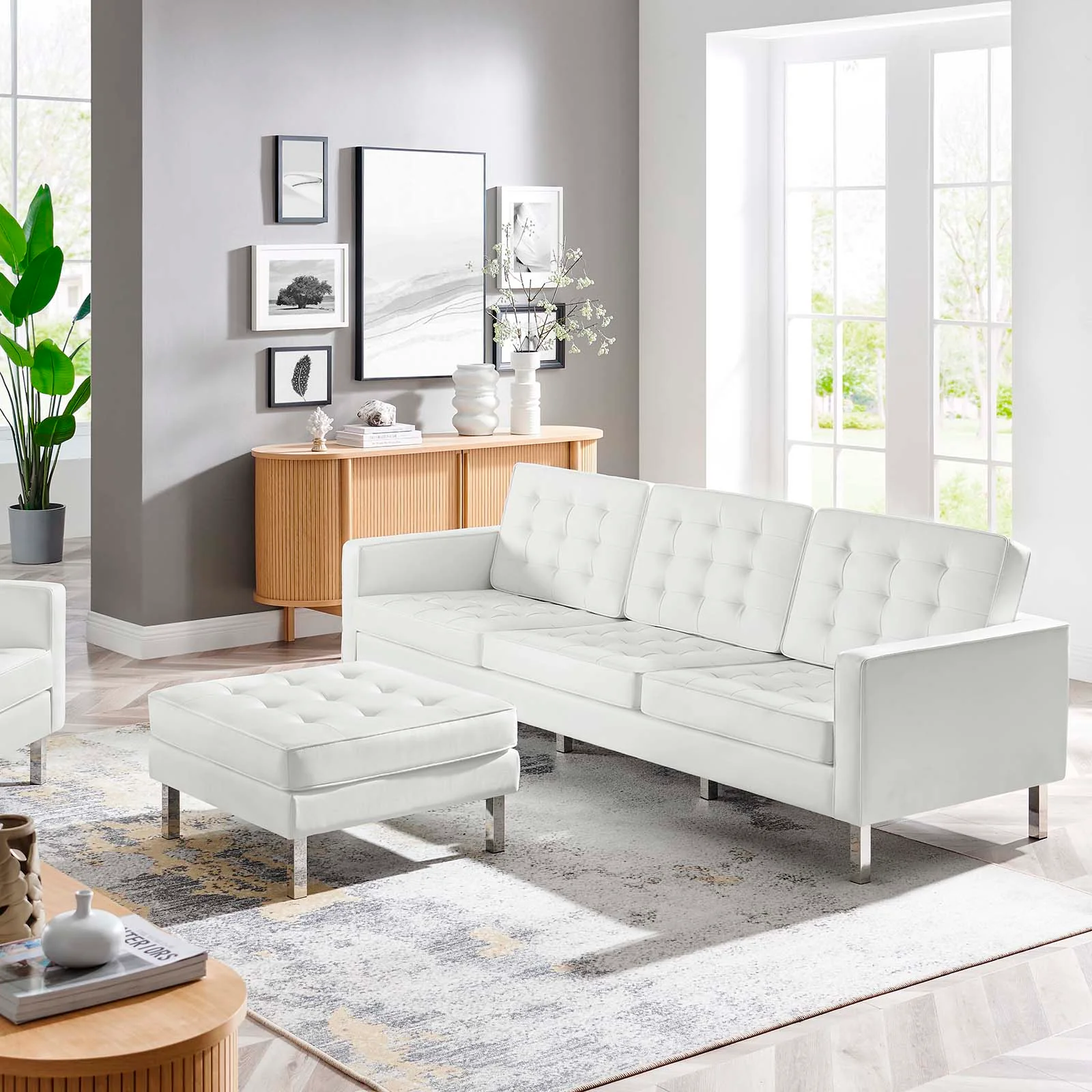 Loft Tufted Vegan Leather Sofa and Ottoman Set By Modway - EEI-6410 - Image 23