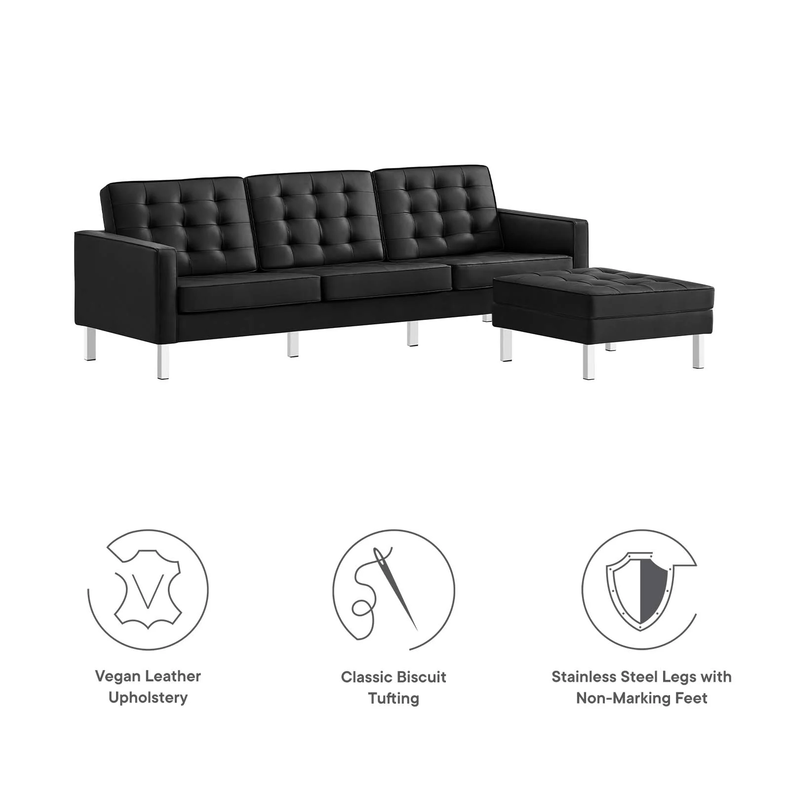 Loft Tufted Vegan Leather Sofa and Ottoman Set By Modway - EEI-6410 - Image 3