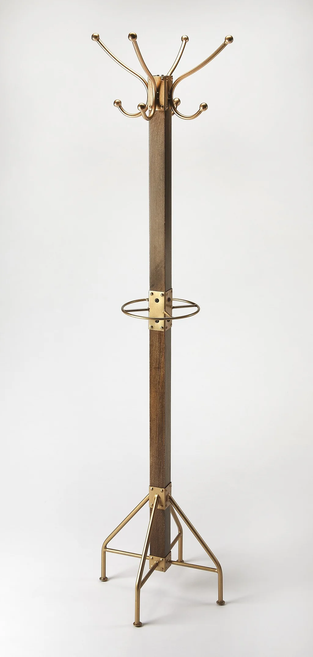 Logan Square Wood & Antique Gold Coat Rack Tree By Homeroots - Image 2