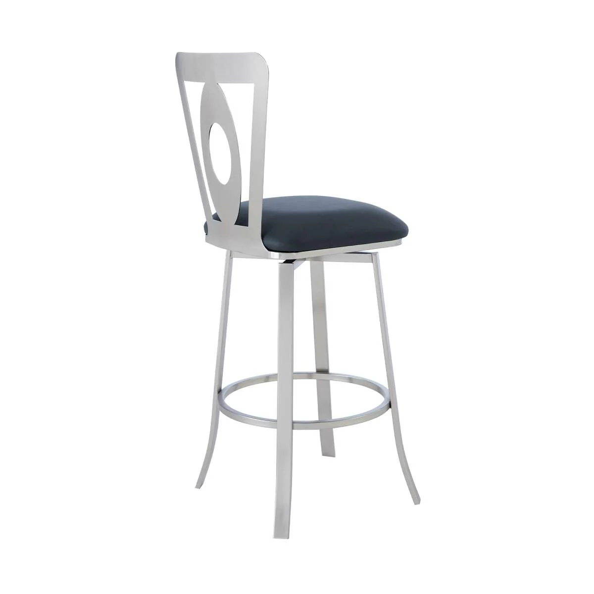 Lola Contemporary 26" Counter Height Barstool in Brushed Stainless Steel Finish and Gray Faux Leather By Armen Living - Image 2