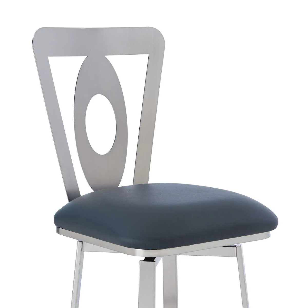 Lola Contemporary 26" Counter Height Barstool in Brushed Stainless Steel Finish and Gray Faux Leather By Armen Living - Image 3