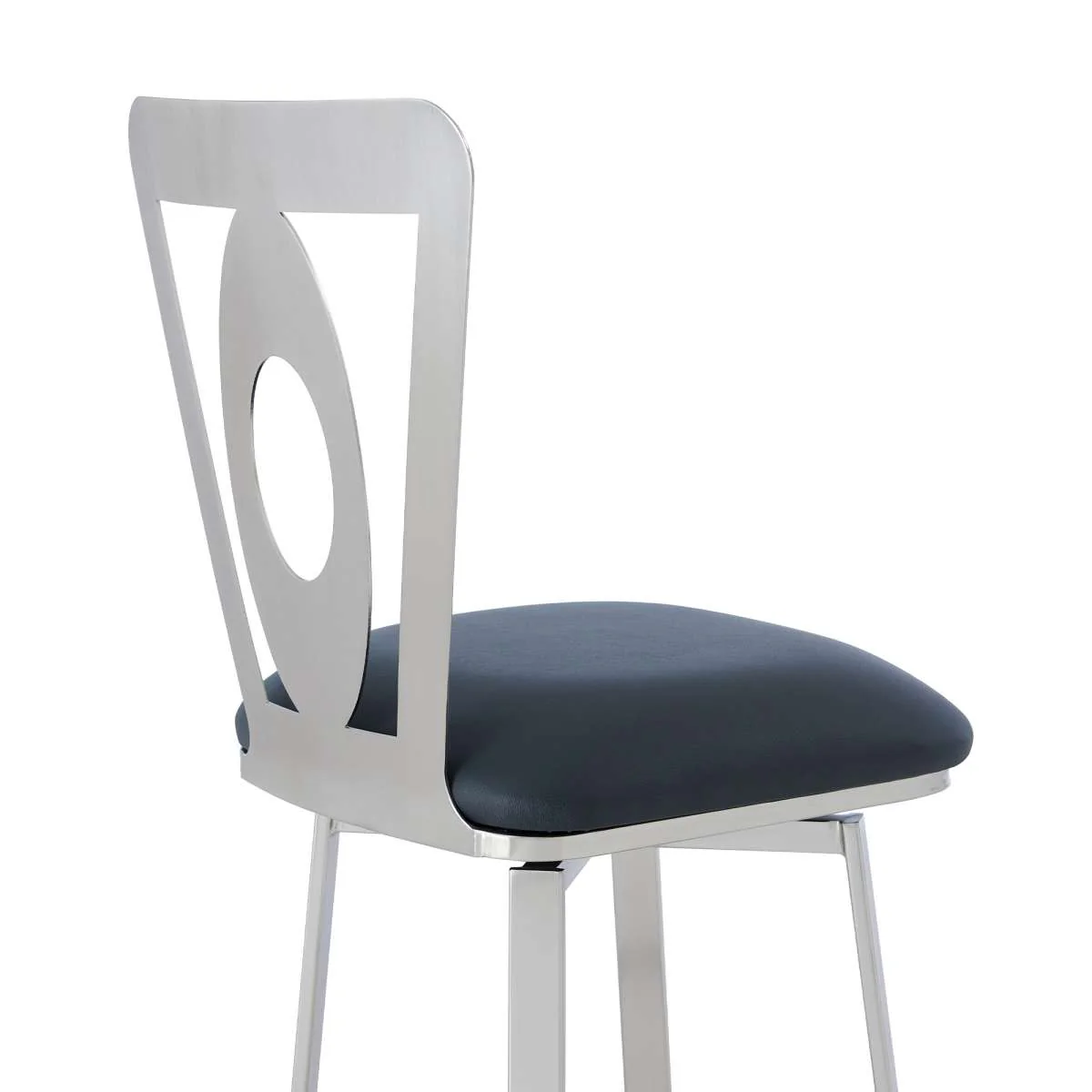 Lola Contemporary 26" Counter Height Barstool in Brushed Stainless Steel Finish and Gray Faux Leather By Armen Living - Image 4