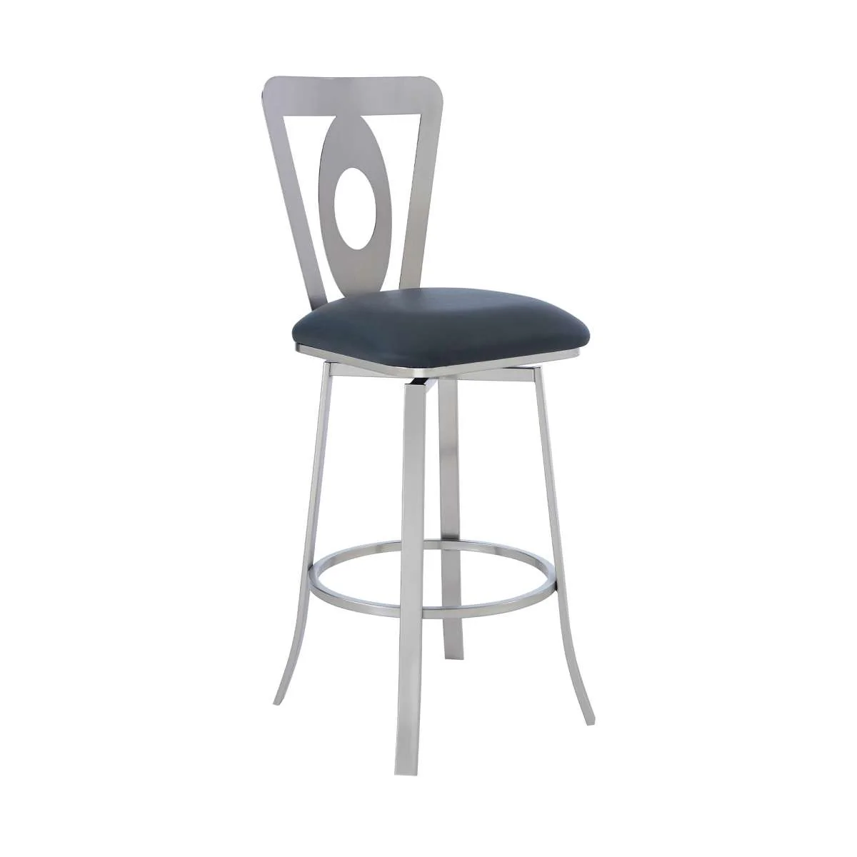 Lola Contemporary 26" Counter Height Barstool in Brushed Stainless Steel Finish and Gray Faux Leather By Armen Living - Image 6
