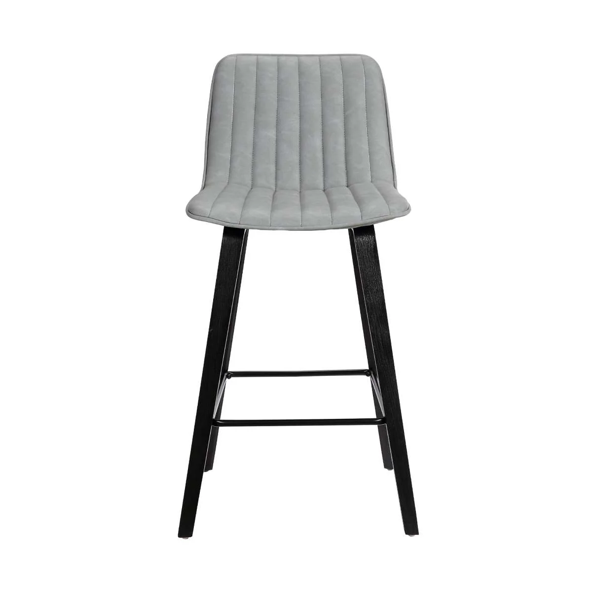 Lorenz 26" Gray Faux Leather Barstool In Black Brushed Wood Finish By Armen Living - Image 2