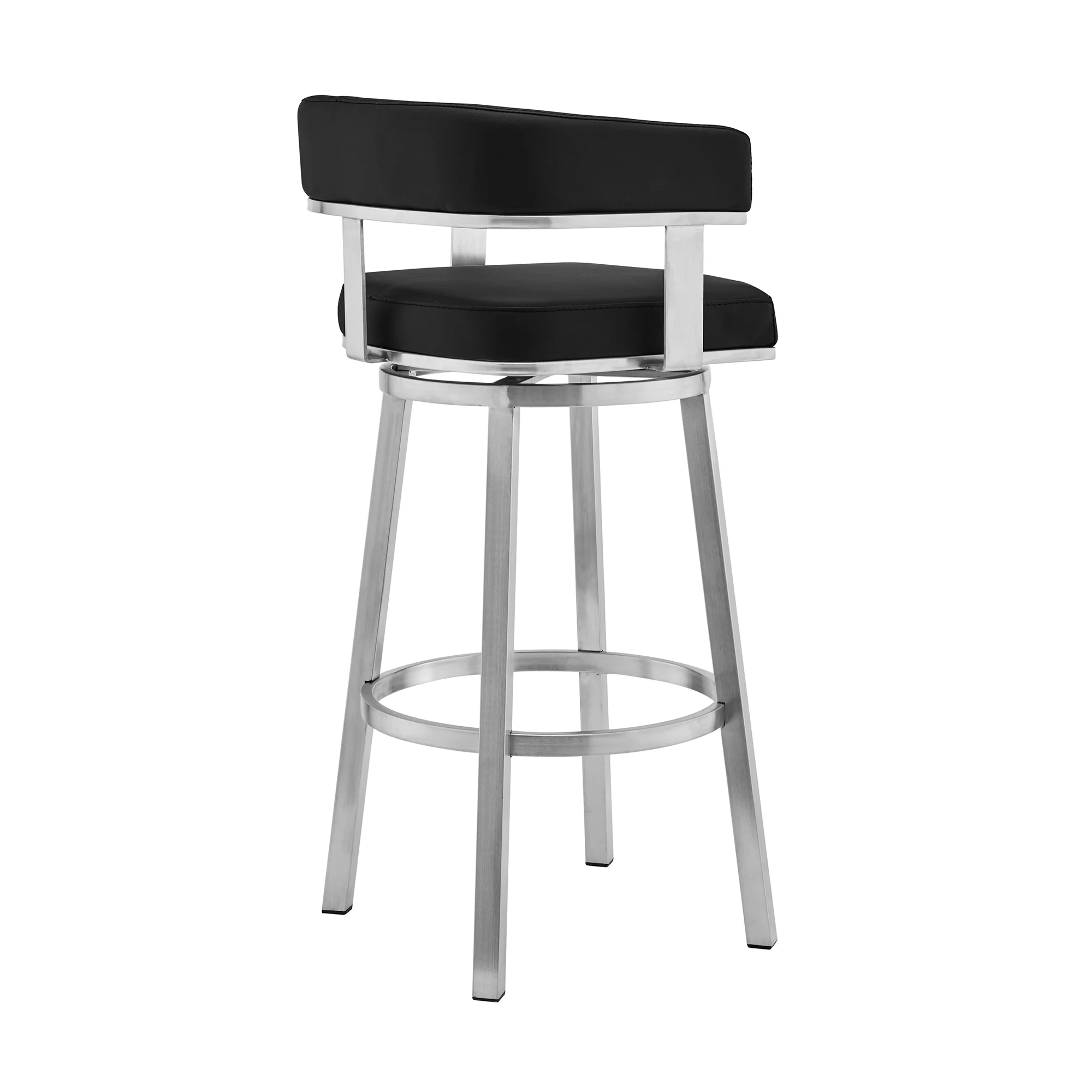 Lorin 26" Black Faux Leather and Brushed Stainless Steel Swivel Bar Stool By Armen Living - Image 4