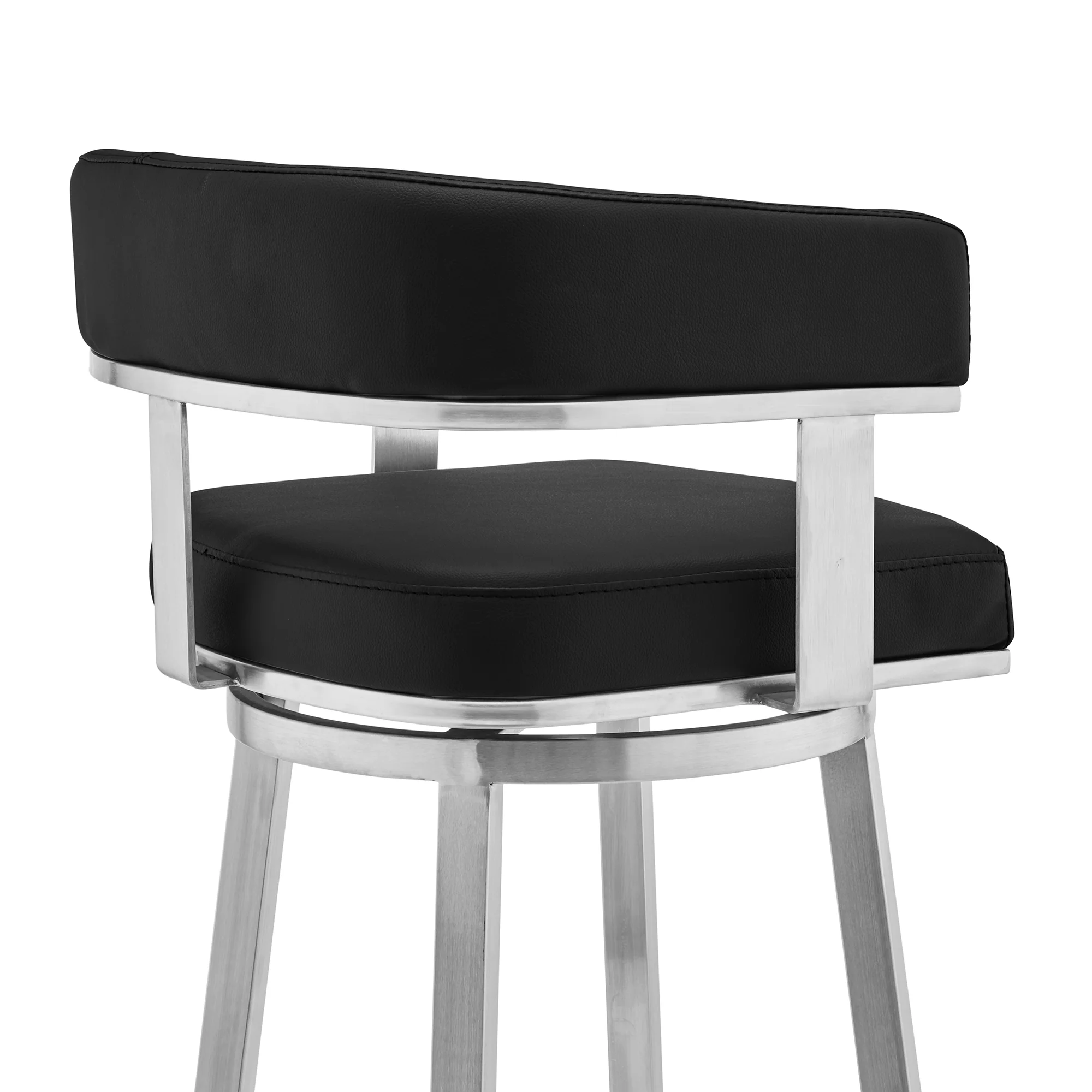 Lorin 26" Black Faux Leather and Brushed Stainless Steel Swivel Bar Stool By Armen Living - Image 6