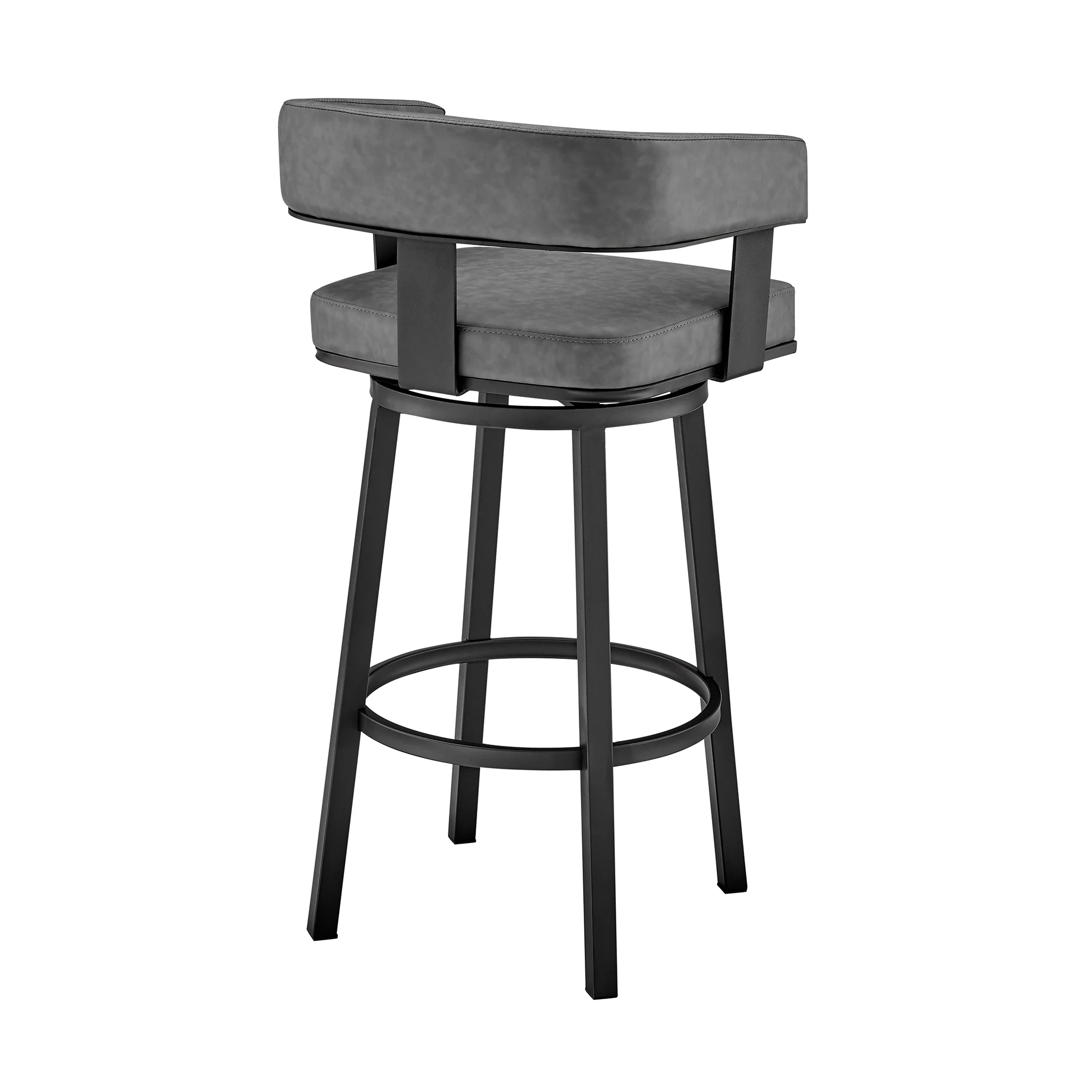 Lorin 26" Counter Height Swivel Bar Stool in Black Finish and Gray Faux Leather By Armen Living - Image 5