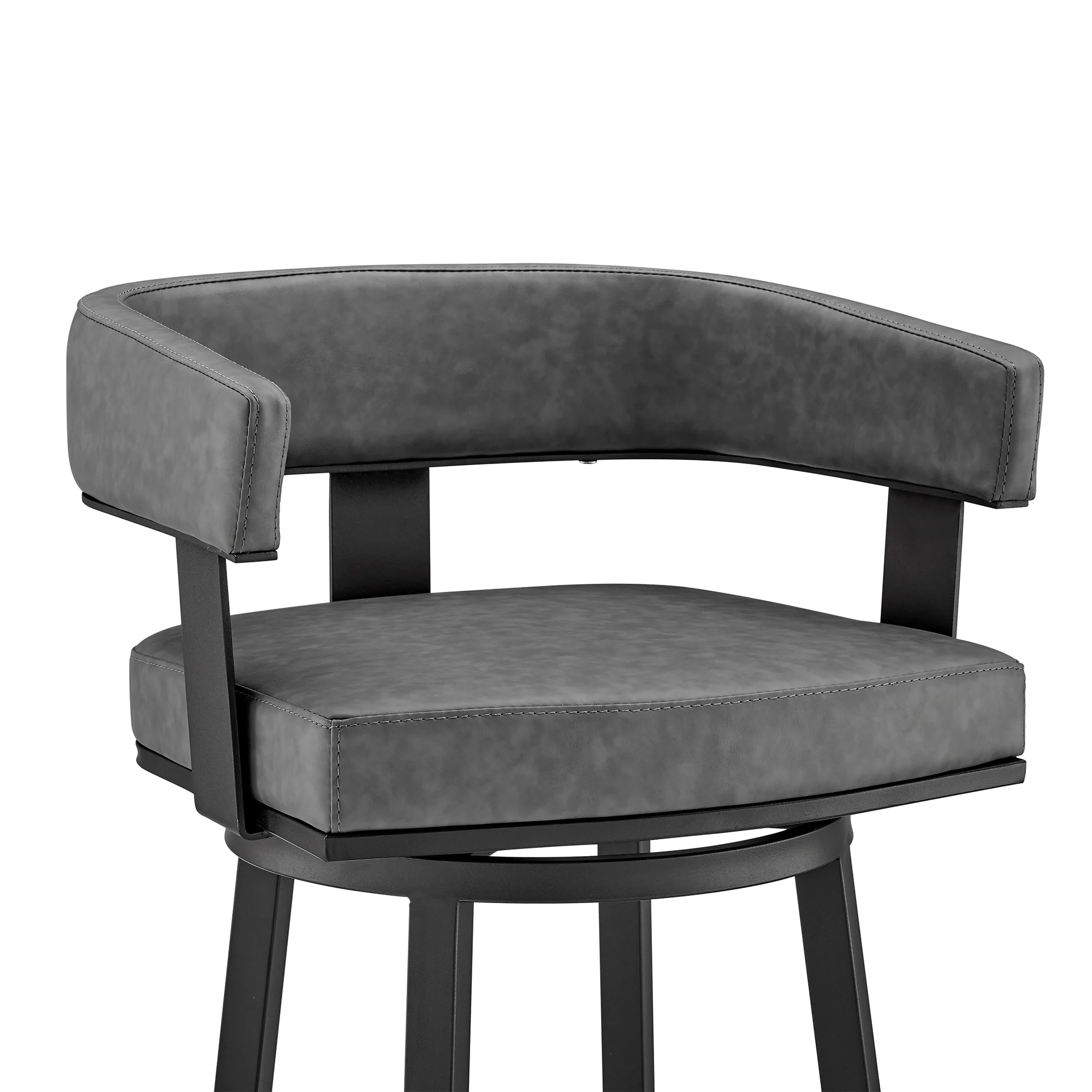 Lorin 26" Counter Height Swivel Bar Stool in Black Finish and Gray Faux Leather By Armen Living - Image 7