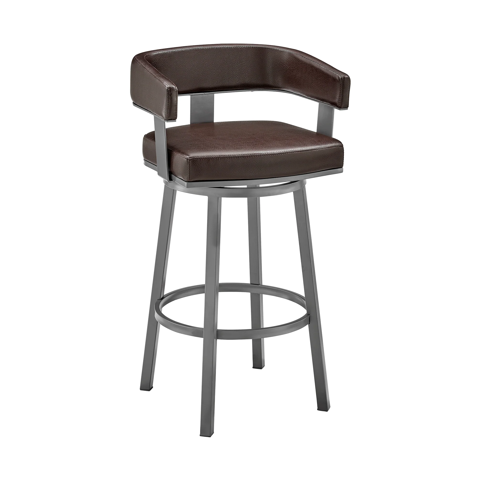 Lorin 26" Counter Height Swivel Bar Stool in Java Brown Finish and Chocolate Faux Leather By Armen Living - Image 2