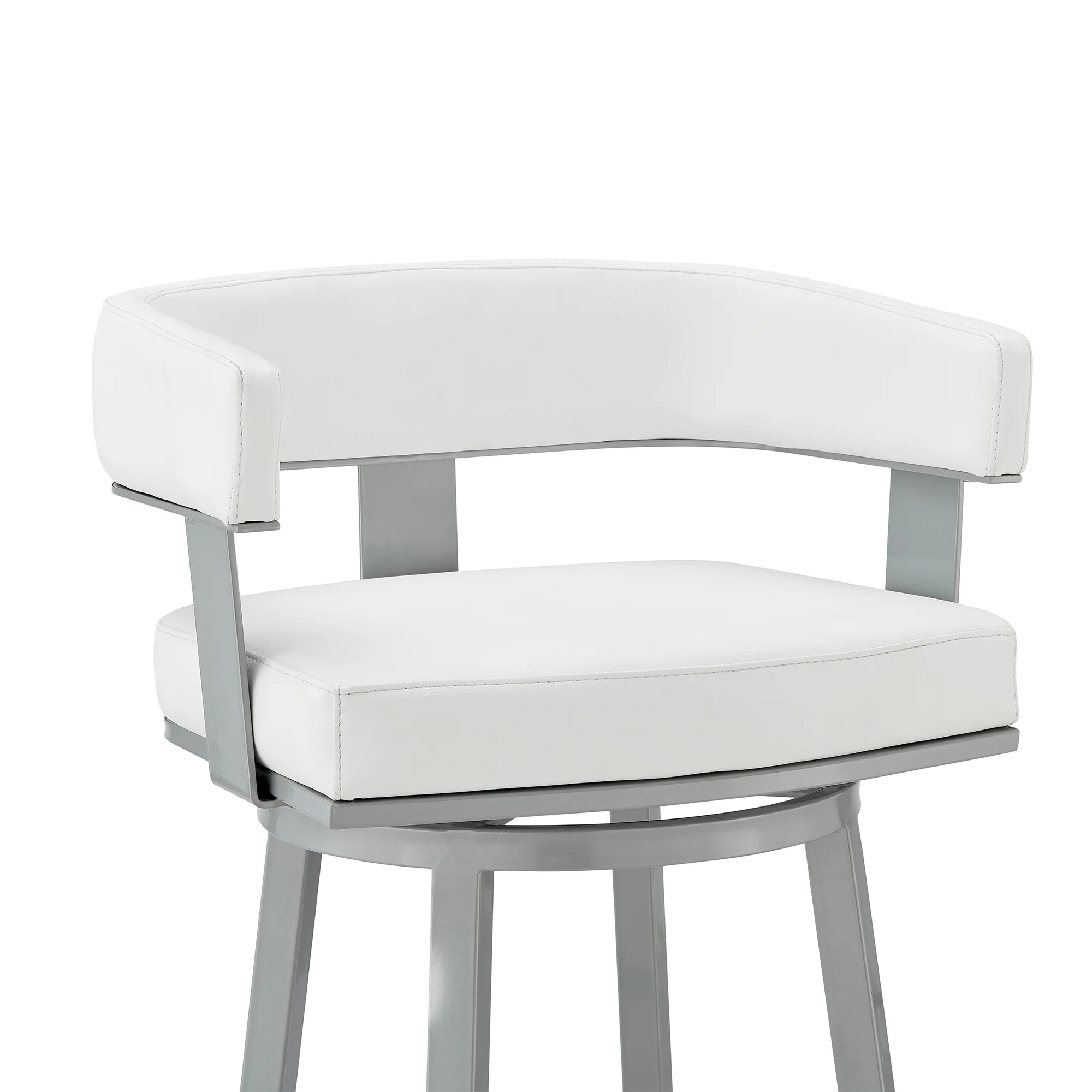 Lorin 26" Counter Height Swivel Bar Stool in Silver Finish with White Faux Leather By Armen Living - Image 7