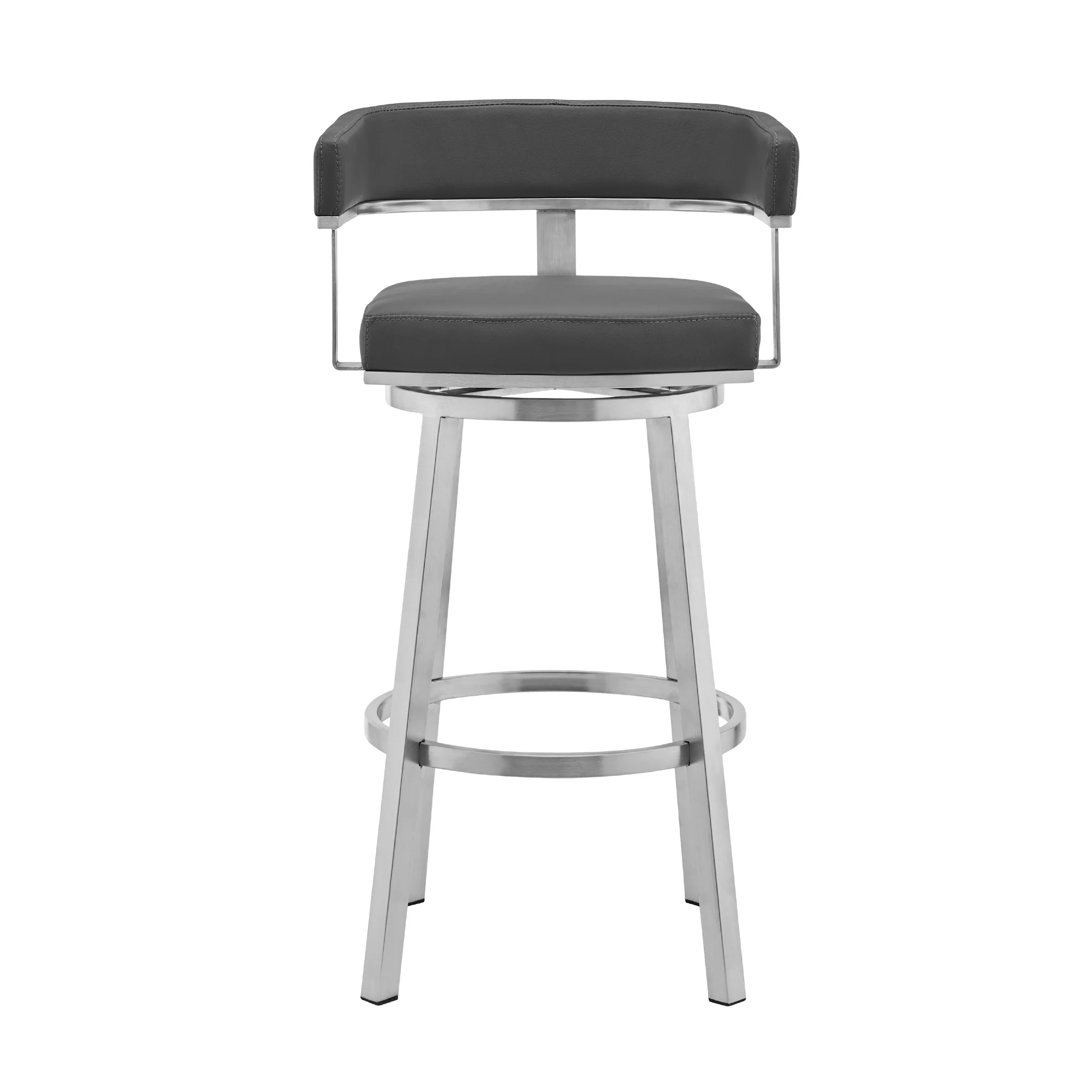 Lorin 26" Gray Faux Leather and Brushed Stainless Steel Swivel Bar Stool By Armen Living - Image 3