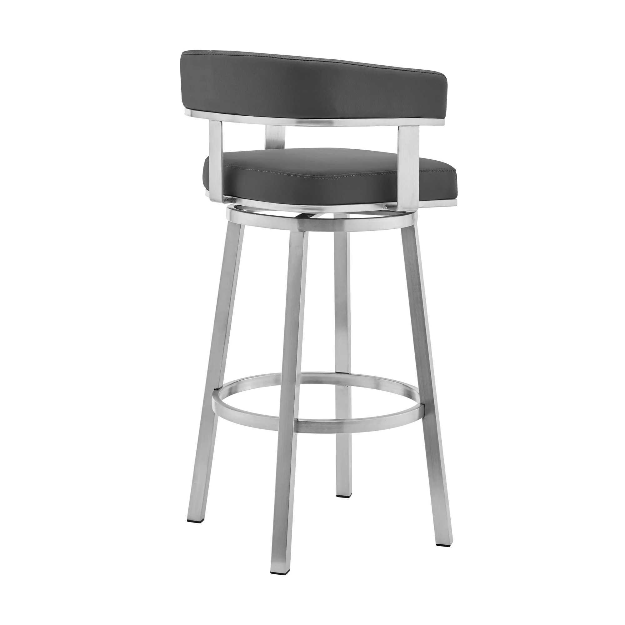 Lorin 26" Gray Faux Leather and Brushed Stainless Steel Swivel Bar Stool By Armen Living - Image 4