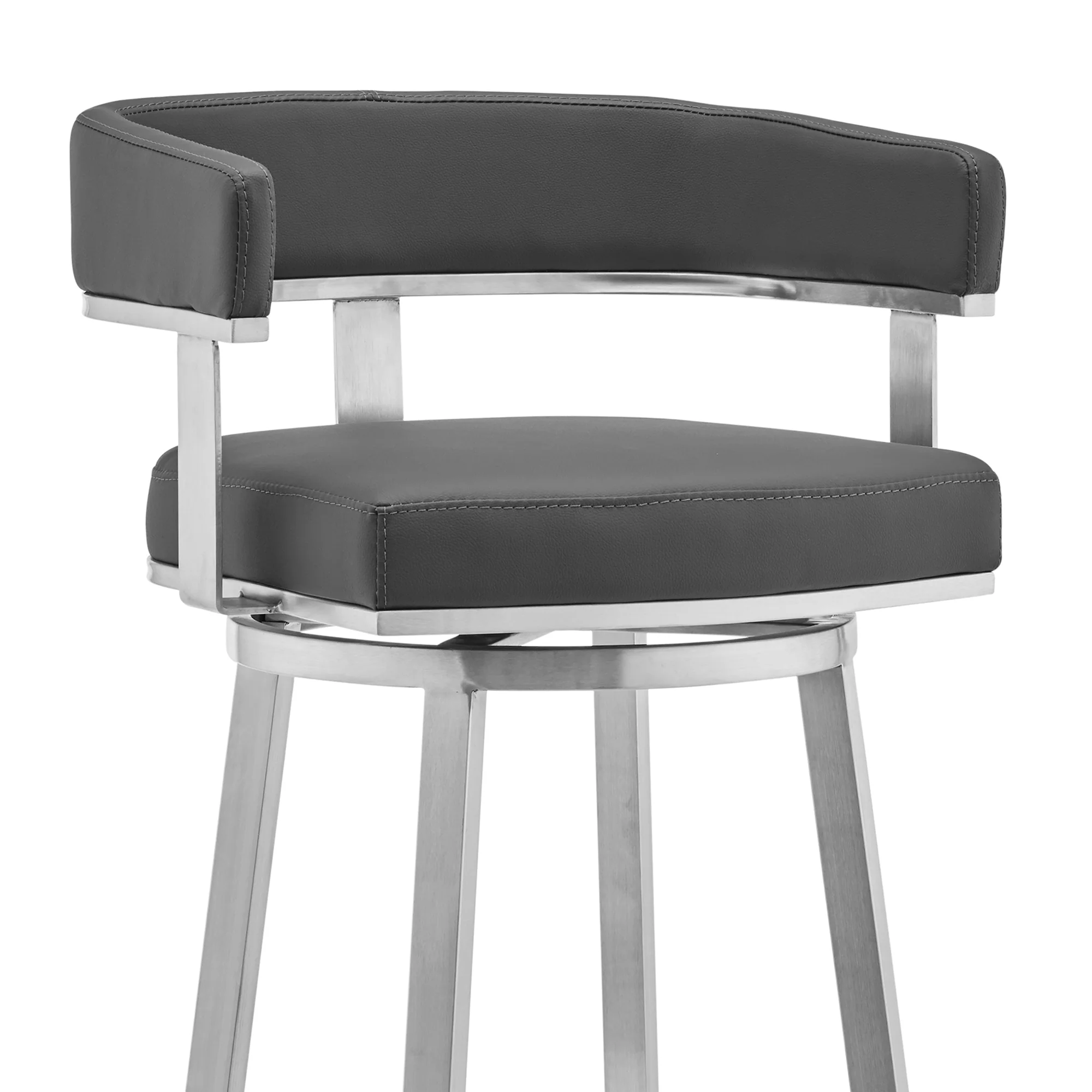 Lorin 26" Gray Faux Leather and Brushed Stainless Steel Swivel Bar Stool By Armen Living - Image 5