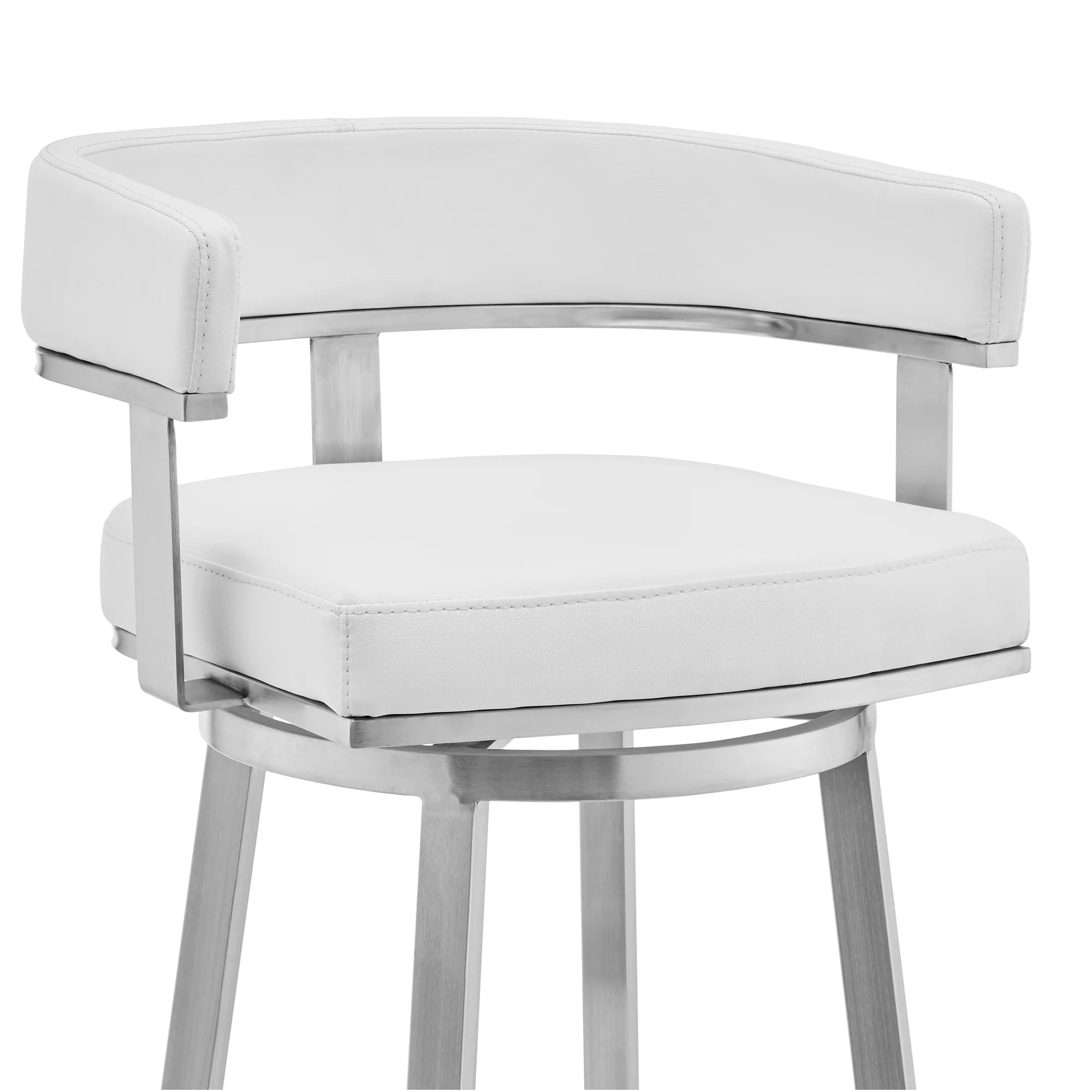Lorin 26" White Faux Leather and Brushed Stainless Steel Swivel Bar Stool By Armen Living - Image 5