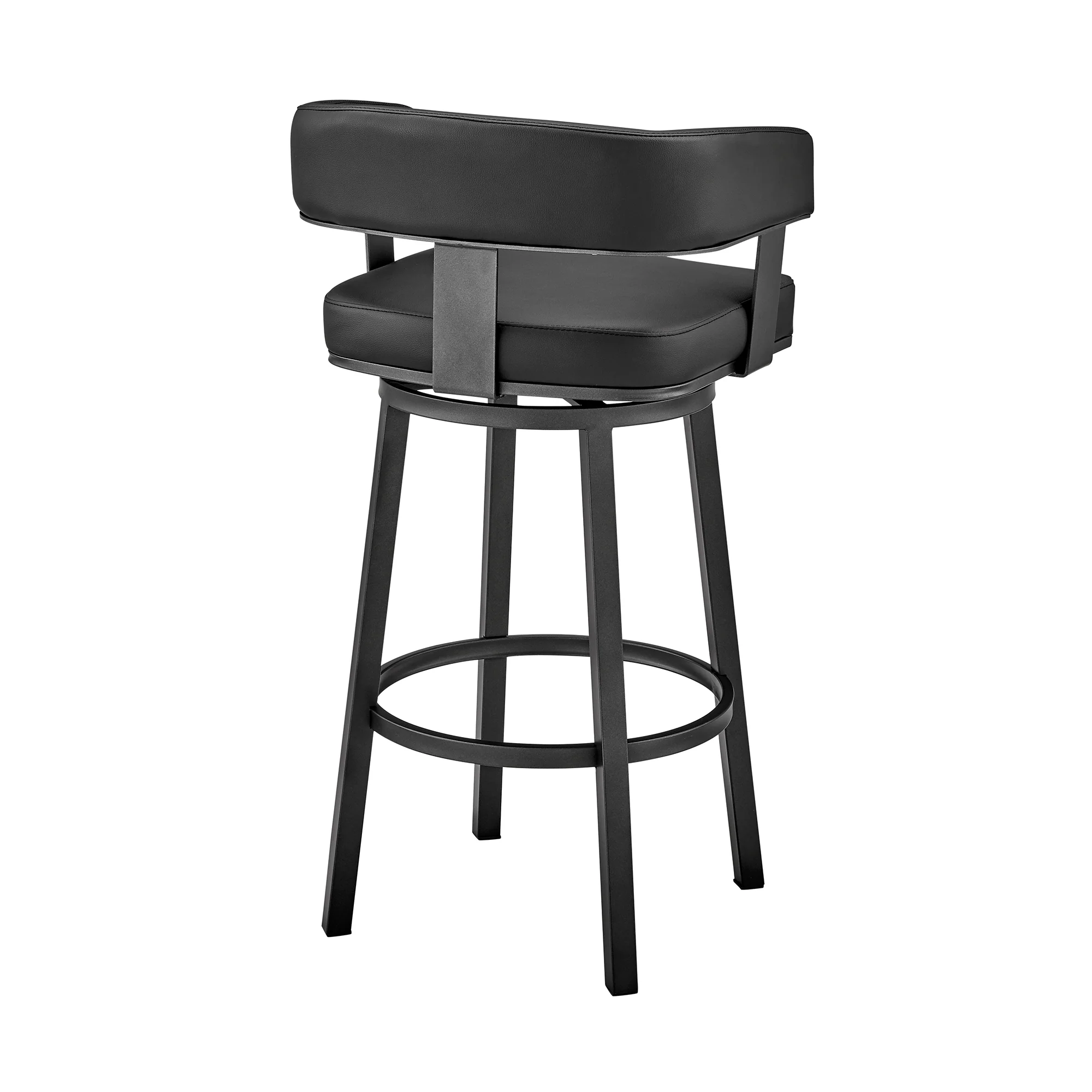 Lorin 30" Bar Height Swivel Bar Stool in Black Finish and Black Faux Leather By Armen Living - Image 5