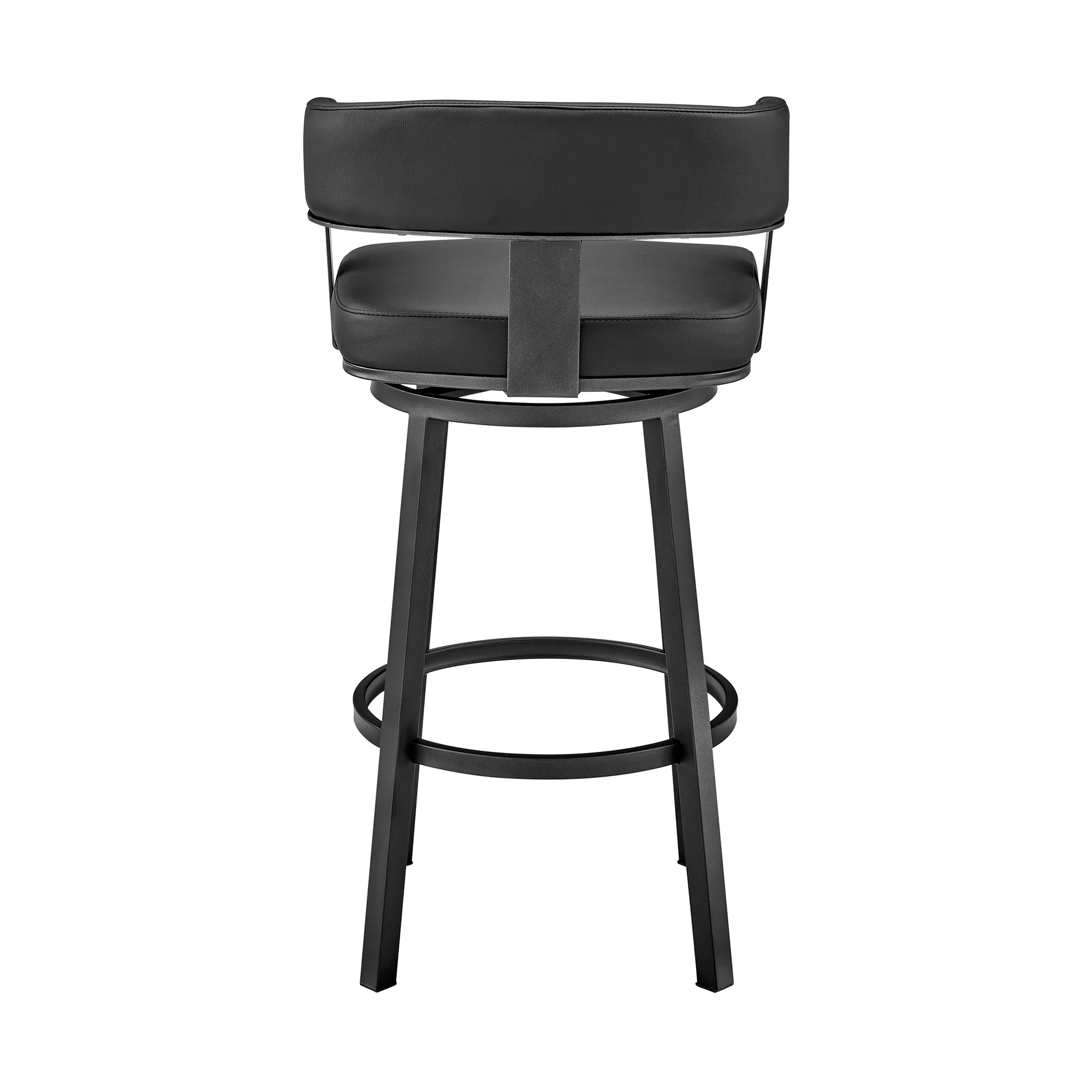 Lorin 30" Bar Height Swivel Bar Stool in Black Finish and Black Faux Leather By Armen Living - Image 6