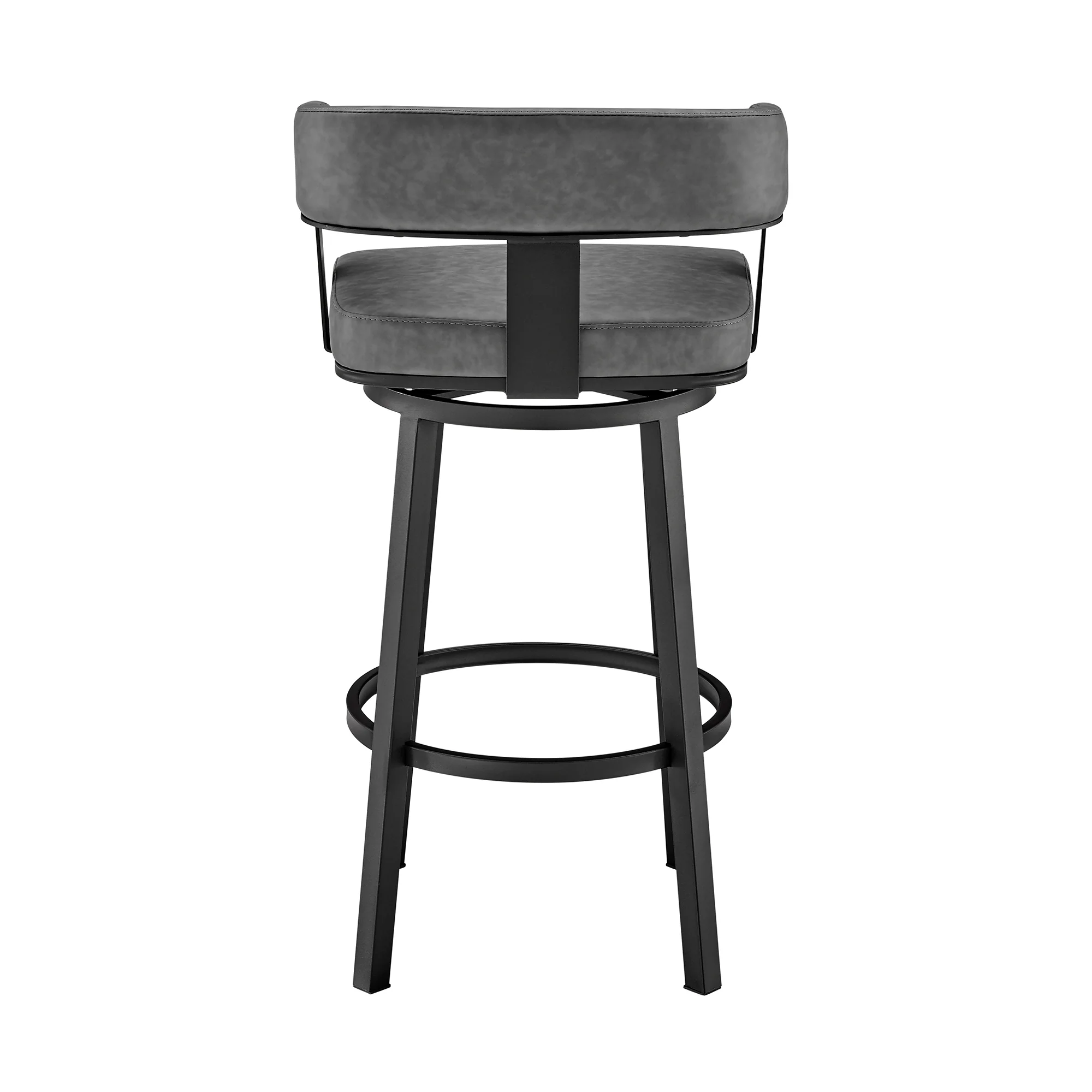 Lorin 30" Bar Height Swivel Bar Stool in Black Finish and Gray Faux Leather By Armen Living - Image 6