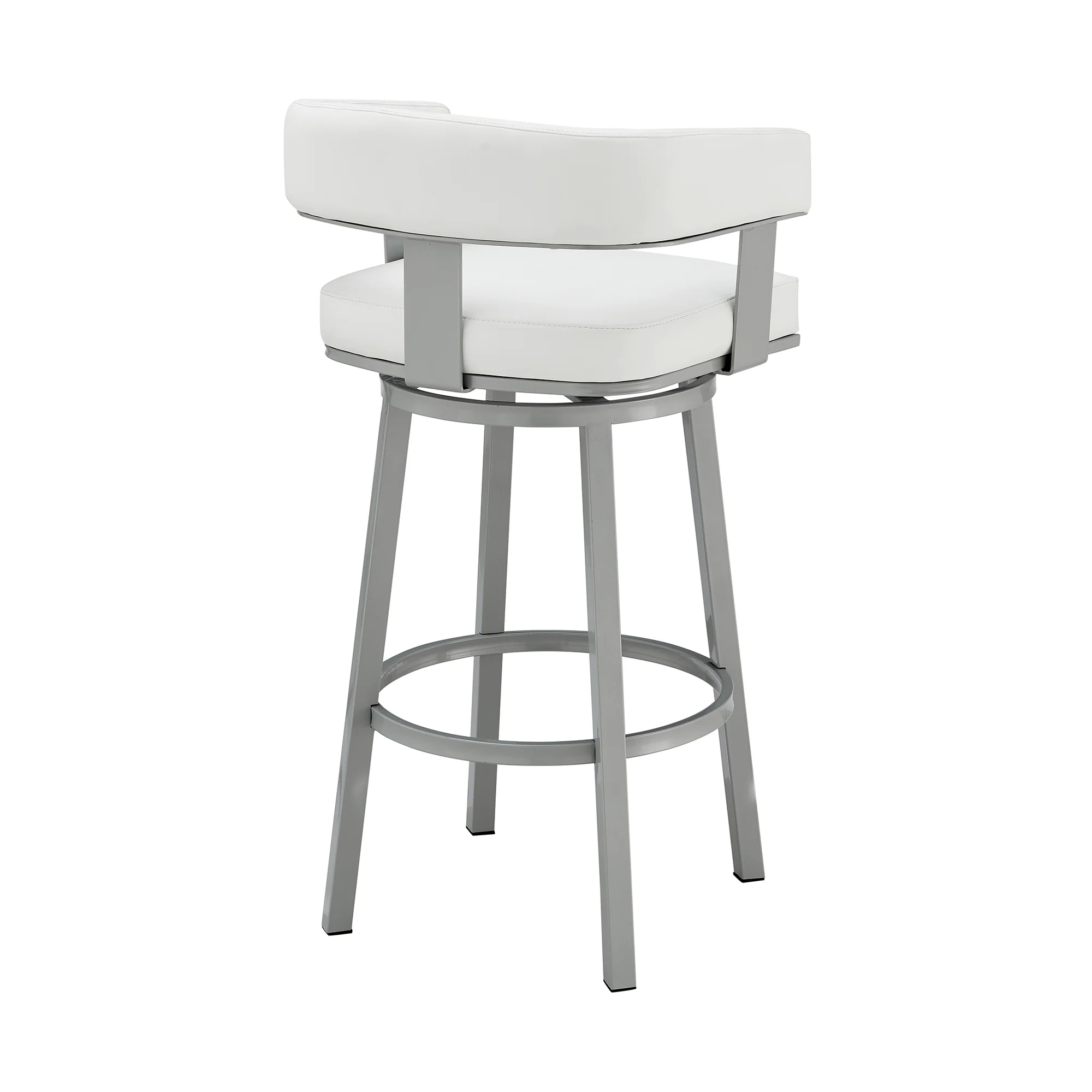 Lorin 30" Bar Height Swivel Bar Stool in Silver Finish with White Faux Leather By Armen Living - Image 5