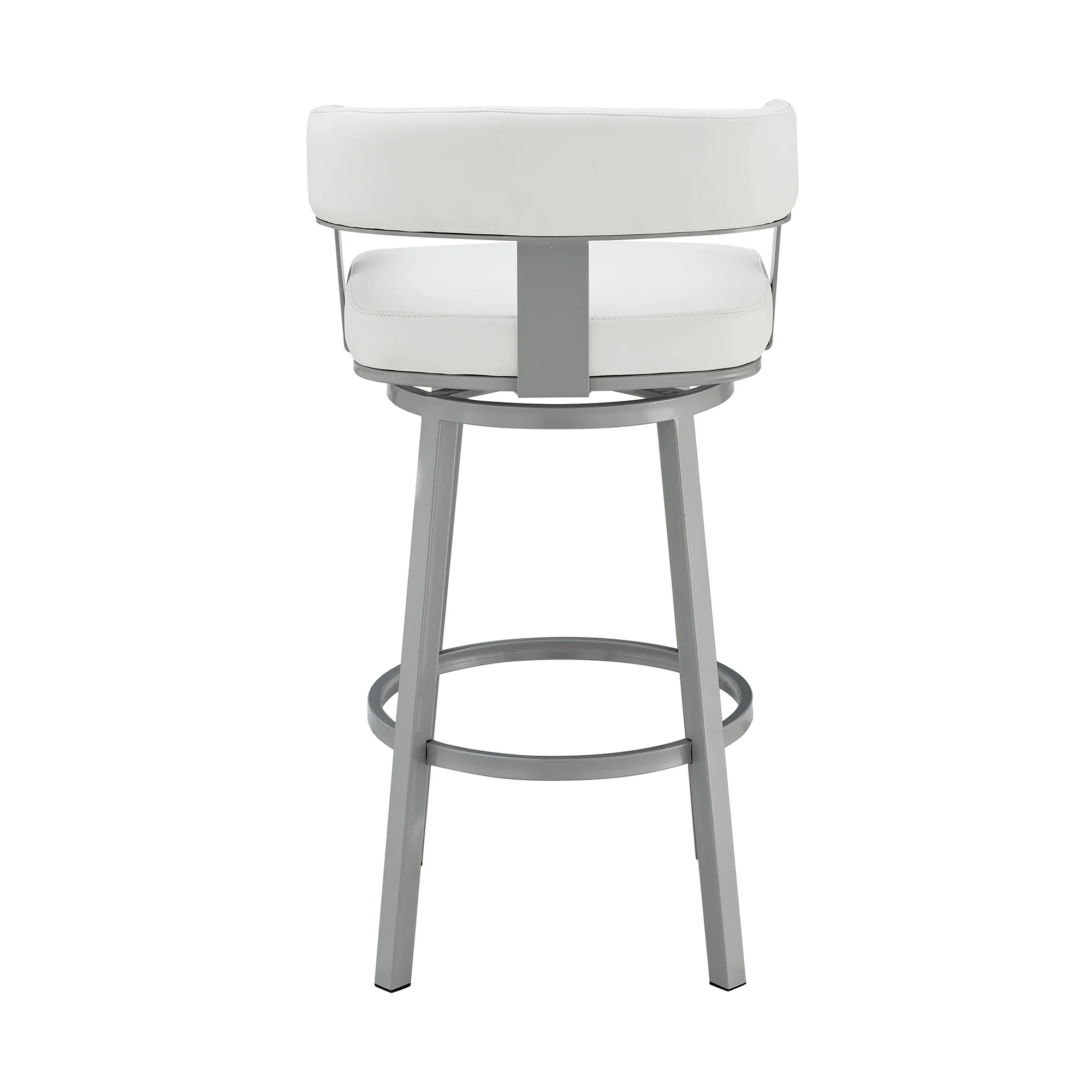 Lorin 30" Bar Height Swivel Bar Stool in Silver Finish with White Faux Leather By Armen Living - Image 6
