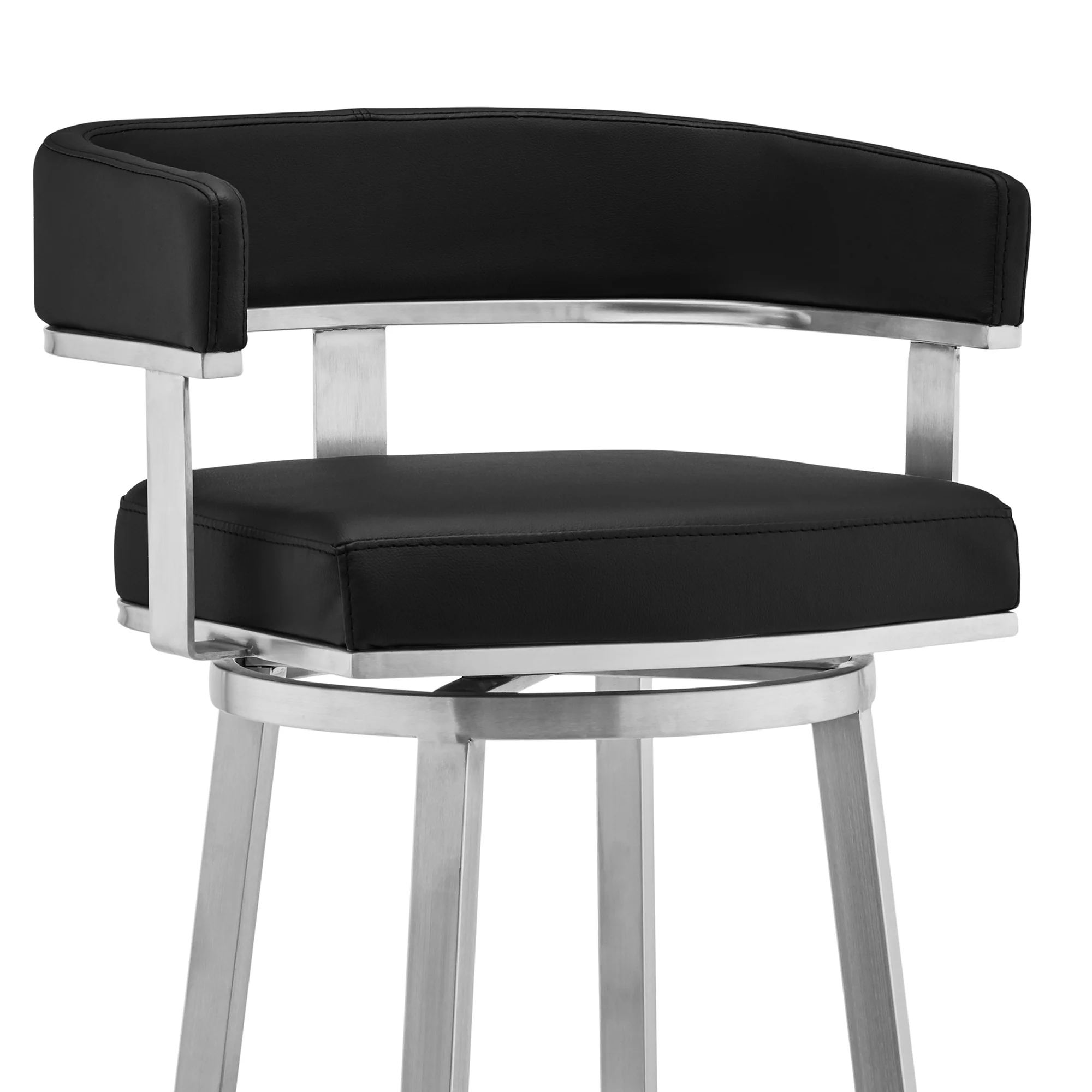 Lorin 30" Black Faux Leather and Brushed Stainless Steel Swivel Bar Stool By Armen Living - Image 5