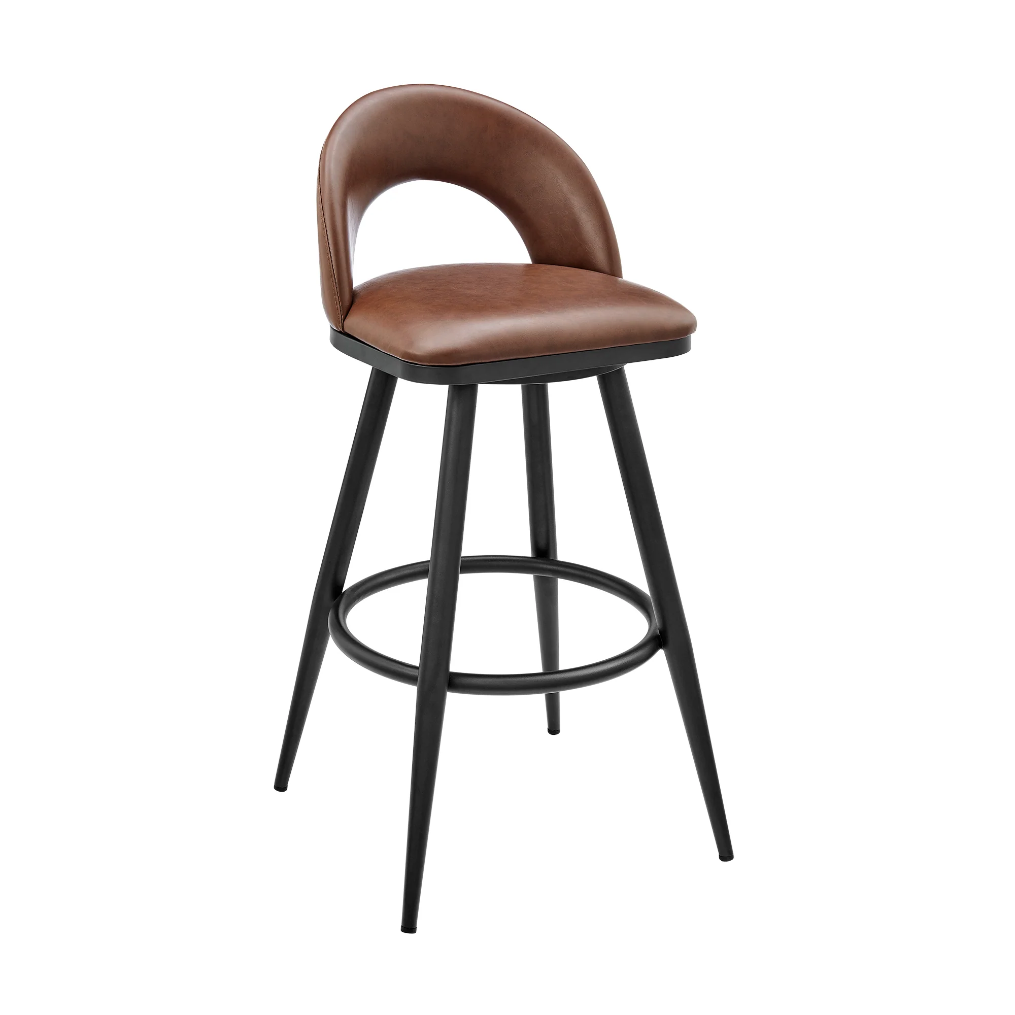 Lottech Swivel Bar Stool in Black Metal with Grey Faux Leather By Armen Living - Image 12