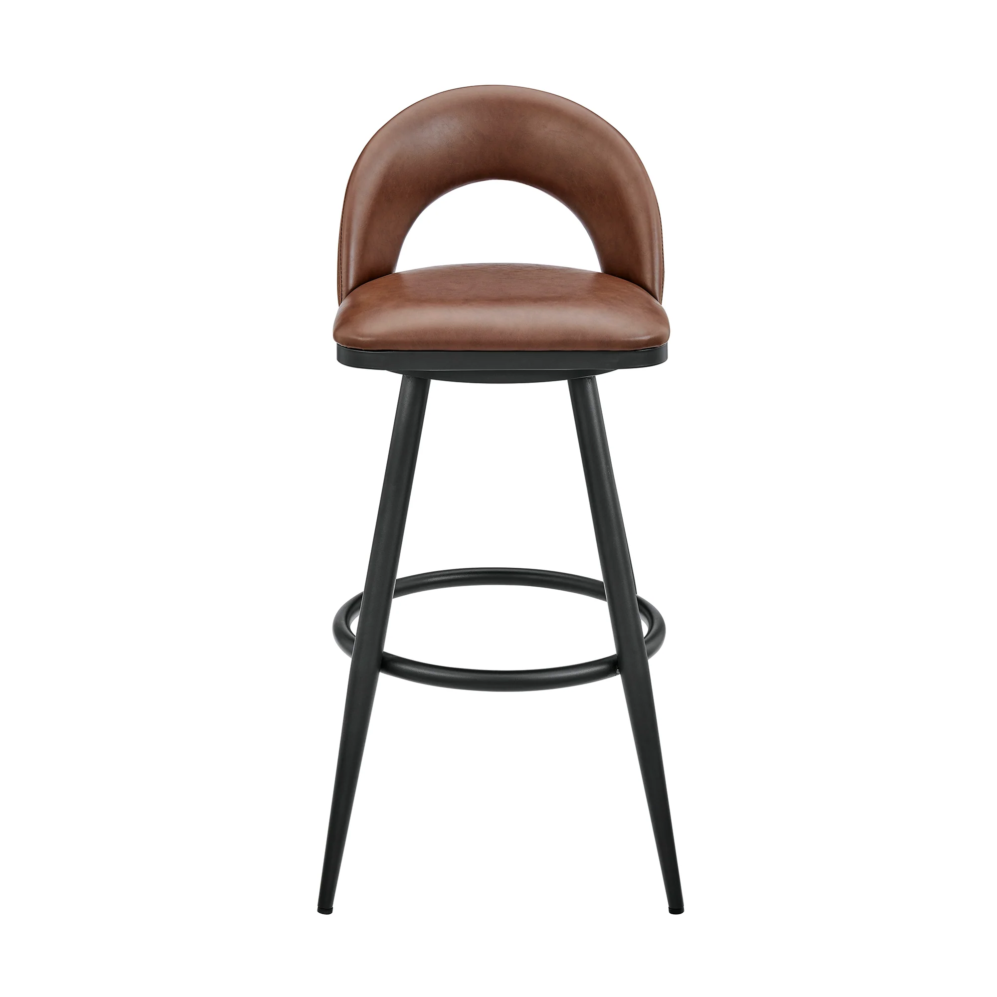 Lottech Swivel Bar Stool in Black Metal with Grey Faux Leather By Armen Living - Image 13