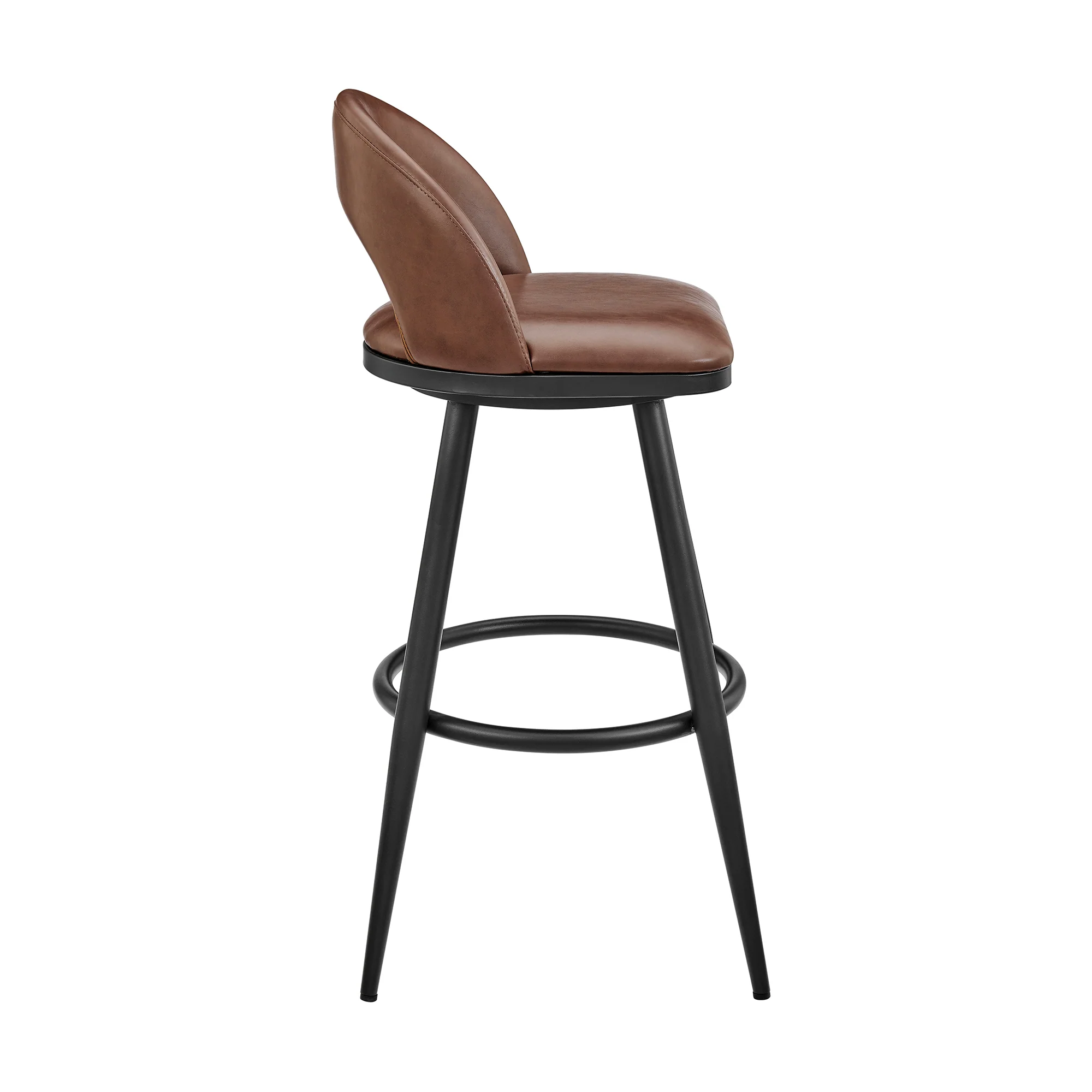 Lottech Swivel Bar Stool in Black Metal with Grey Faux Leather By Armen Living - Image 14