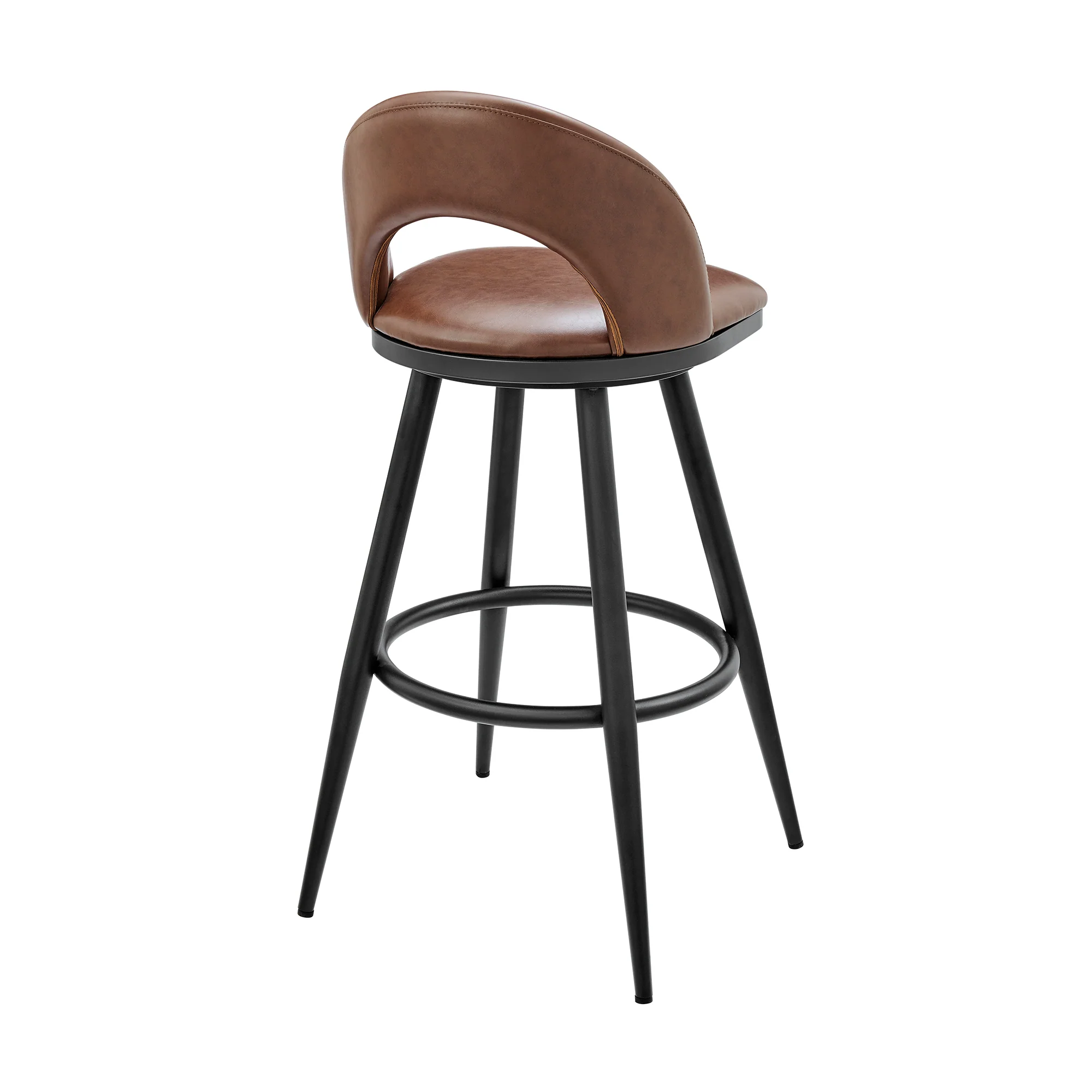 Lottech Swivel Bar Stool in Black Metal with Grey Faux Leather By Armen Living - Image 15