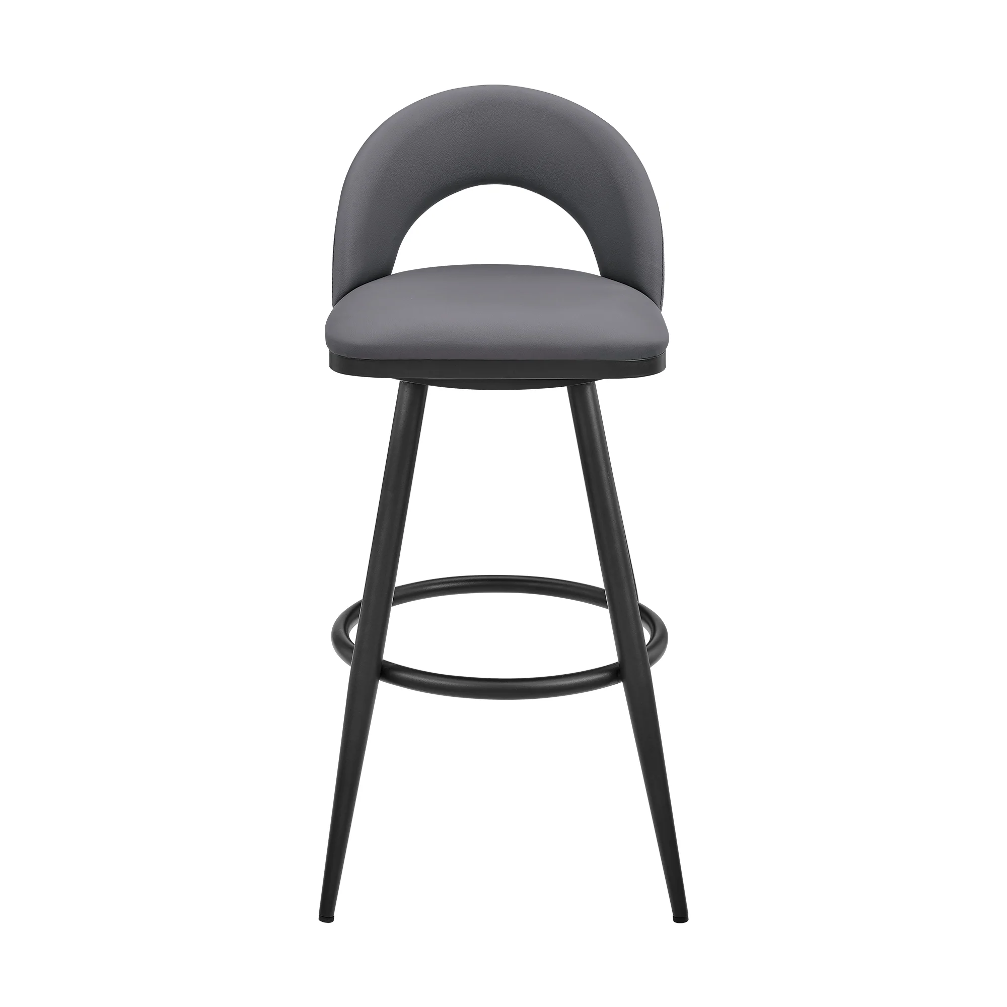 Lottech Swivel Bar Stool in Black Metal with Grey Faux Leather By Armen Living - Image 3