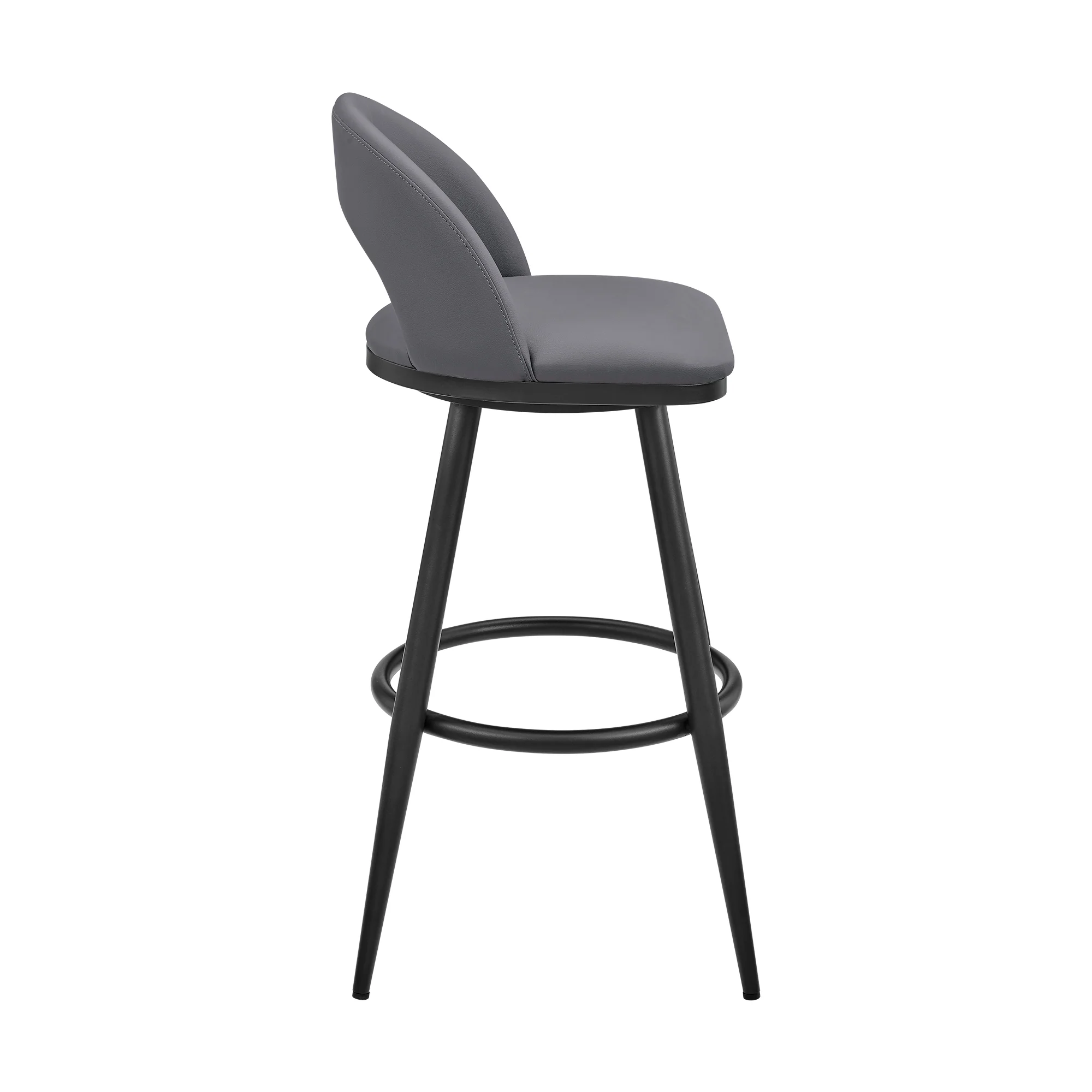 Lottech Swivel Bar Stool in Black Metal with Grey Faux Leather By Armen Living - Image 4