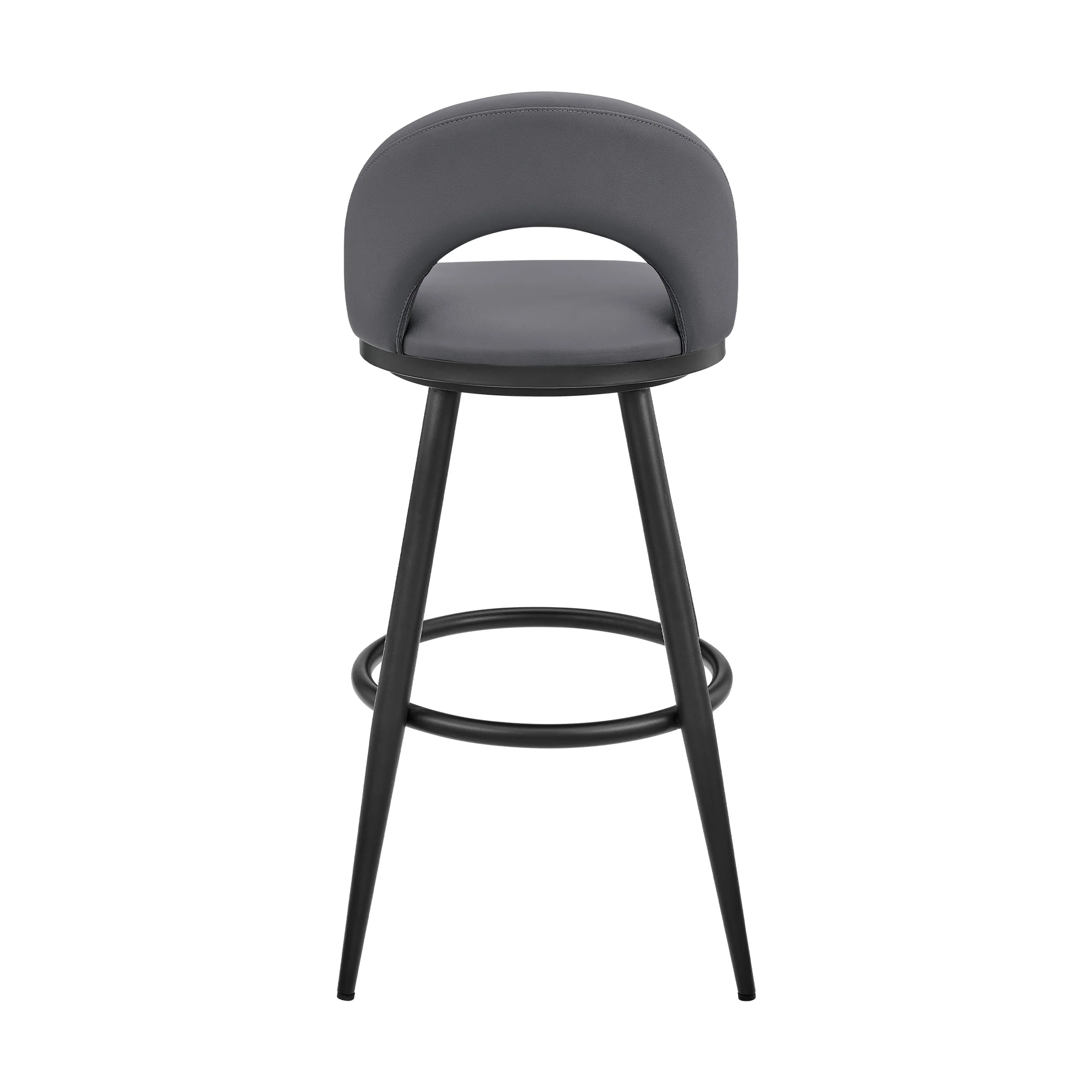 Lottech Swivel Bar Stool in Black Metal with Grey Faux Leather By Armen Living - Image 6
