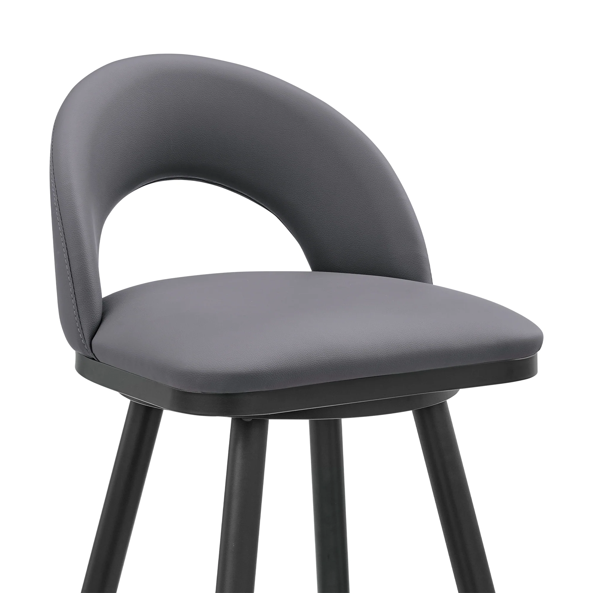 Lottech Swivel Bar Stool in Black Metal with Grey Faux Leather By Armen Living - Image 7