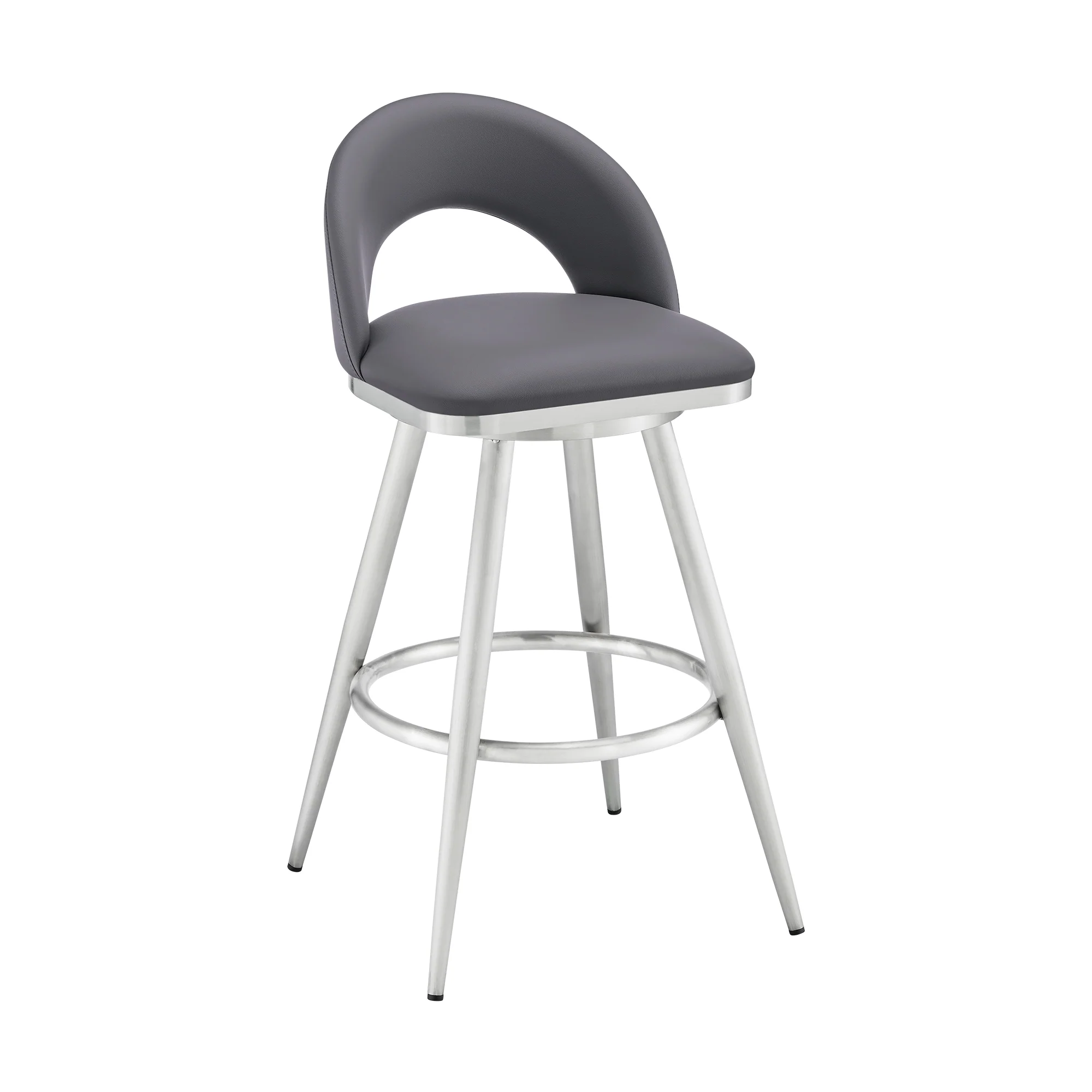 Lottech Swivel Bar Stool in Brushed Stainless Steel with Black Faux Leather By Armen Living - Image 12
