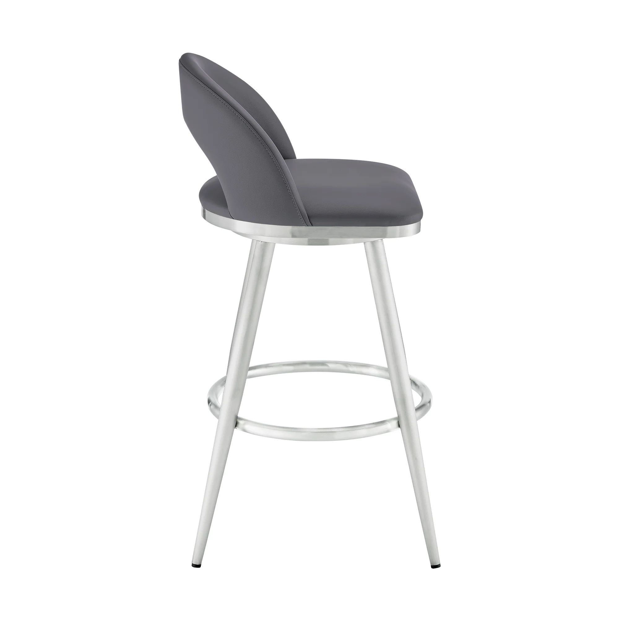 Lottech Swivel Bar Stool in Brushed Stainless Steel with Black Faux Leather By Armen Living - Image 14