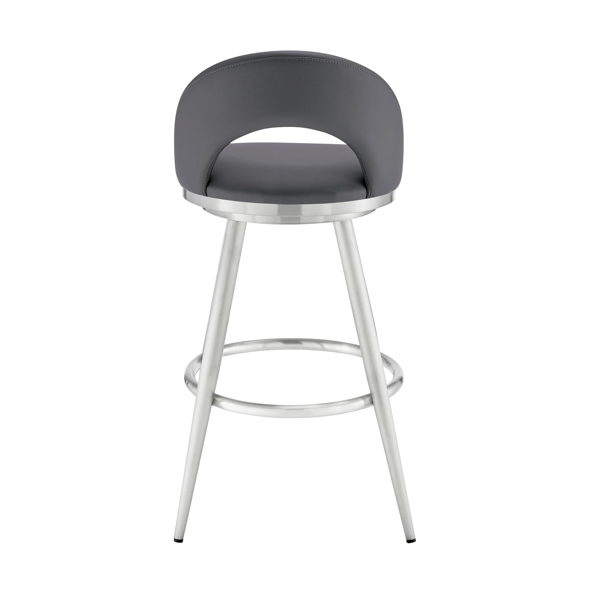 Lottech Swivel Bar Stool in Brushed Stainless Steel with Black Faux Leather By Armen Living - Image 16