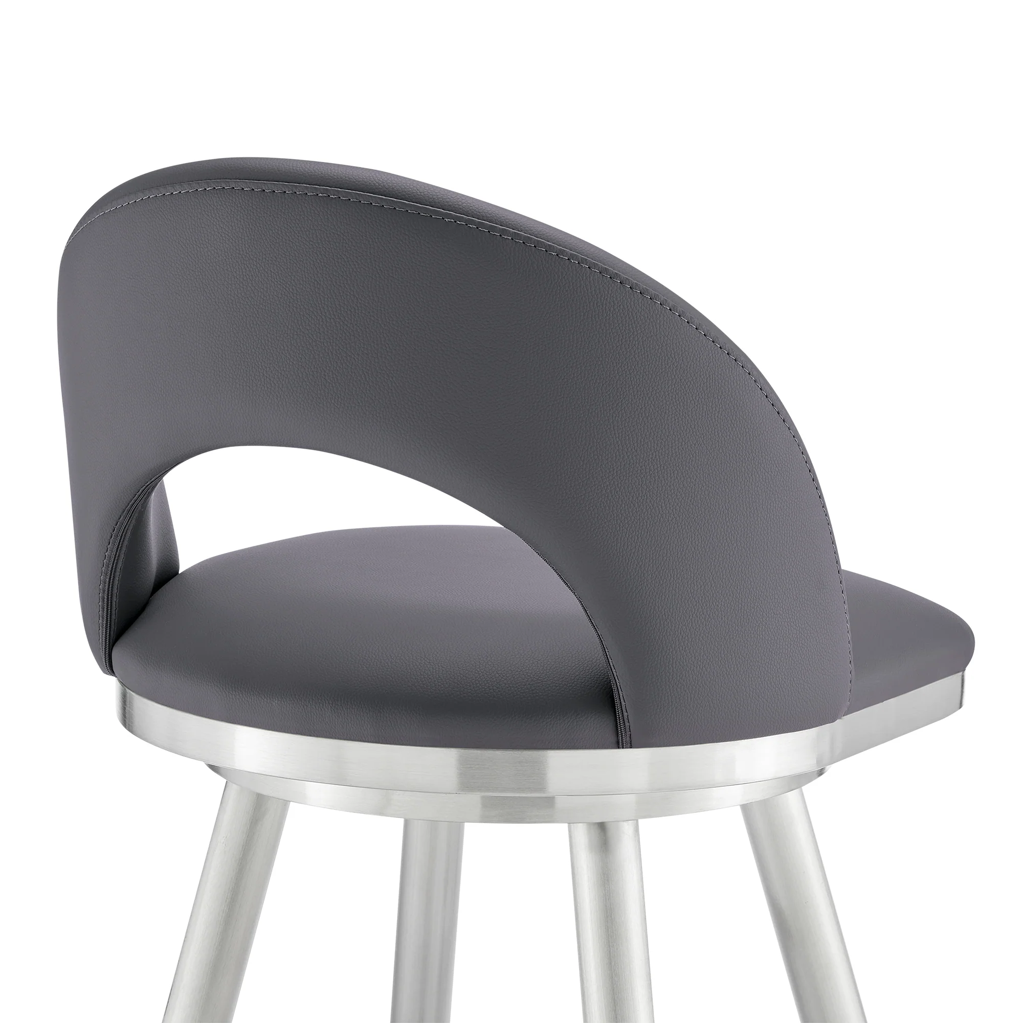 Lottech Swivel Bar Stool in Brushed Stainless Steel with Black Faux Leather By Armen Living - Image 20