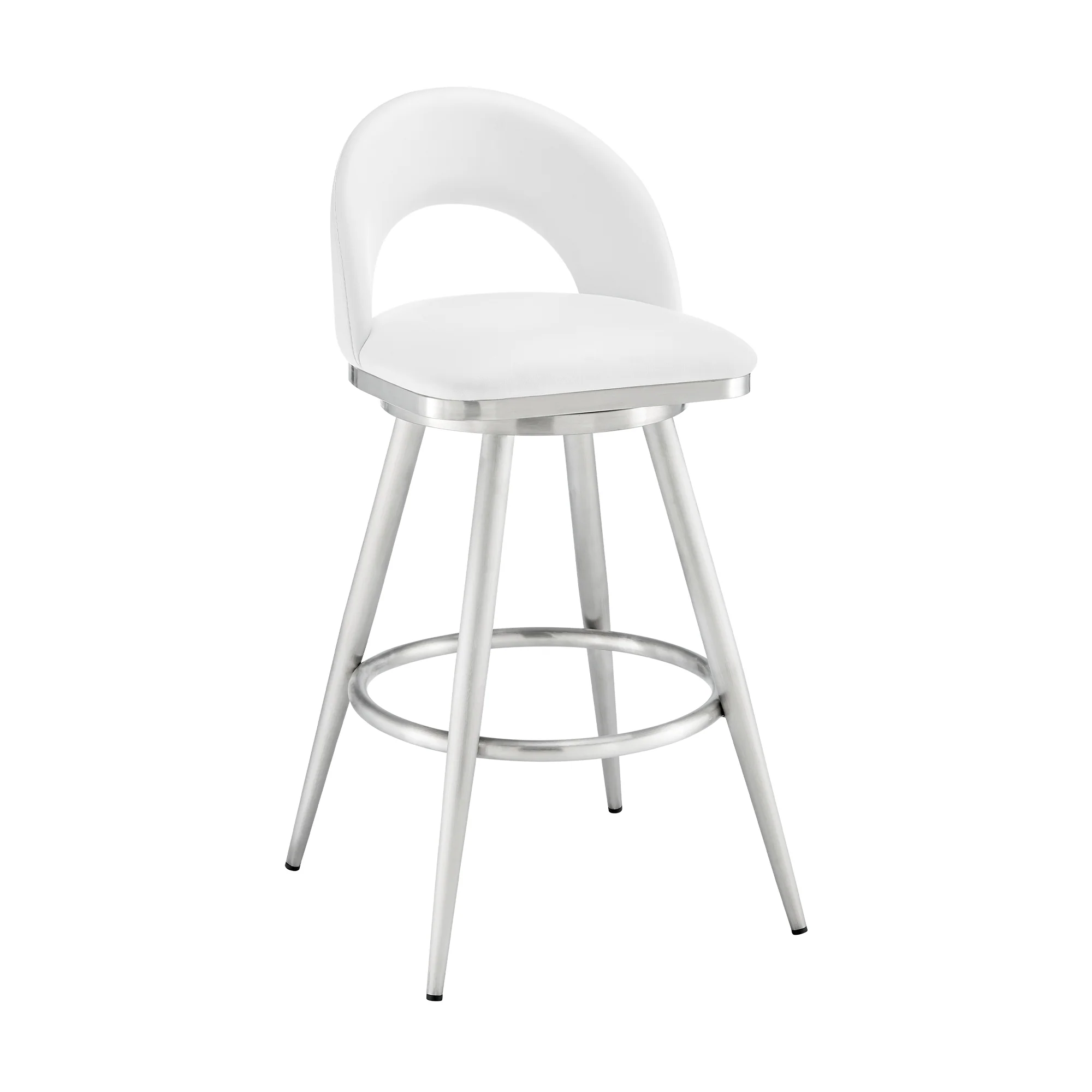 Lottech Swivel Bar Stool in Brushed Stainless Steel with Black Faux Leather By Armen Living - Image 22