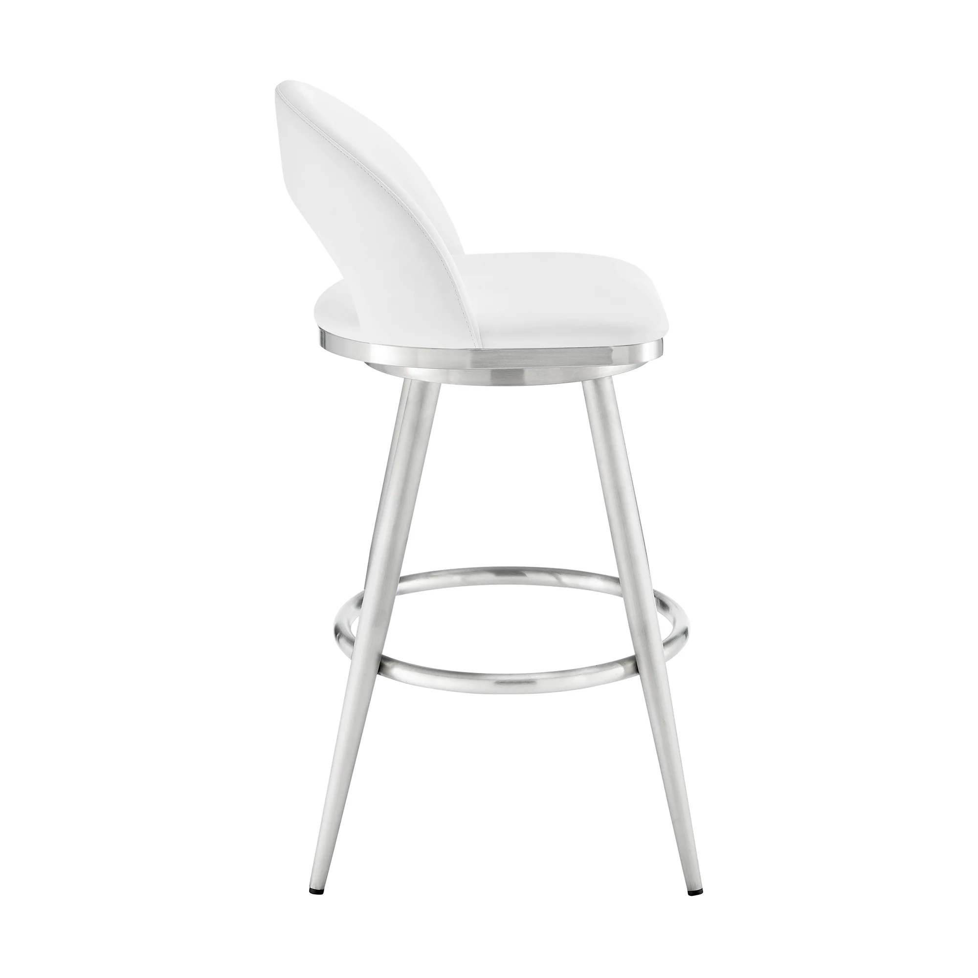 Lottech Swivel Bar Stool in Brushed Stainless Steel with Black Faux Leather By Armen Living - Image 24