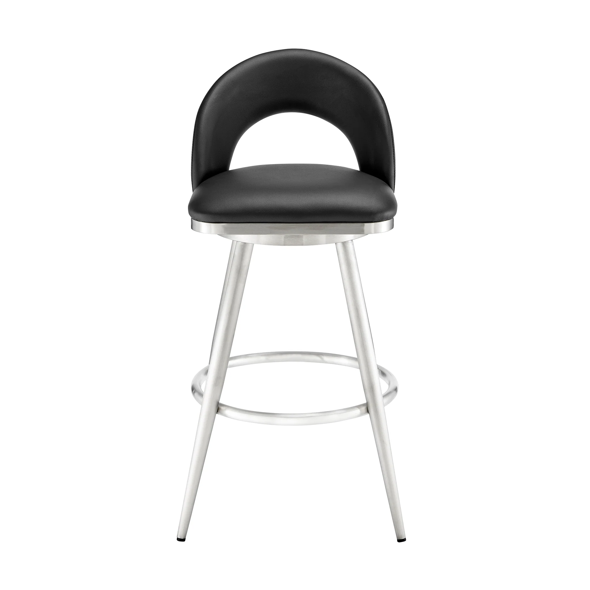 Lottech Swivel Bar Stool in Brushed Stainless Steel with Black Faux Leather By Armen Living - Image 3