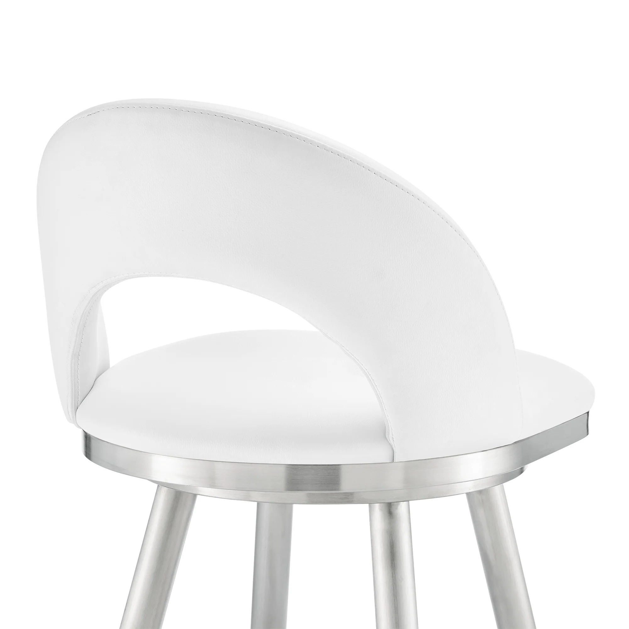 Lottech Swivel Bar Stool in Brushed Stainless Steel with Black Faux Leather By Armen Living - Image 30